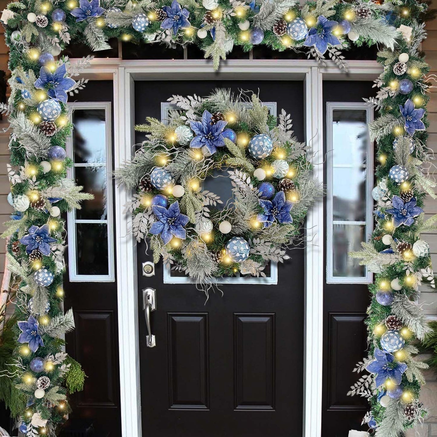 WANNA-CUL Pre-Lit 6ft Silver Blue Christmas Garland with 30 LED Lights | Frozen Winter Xmas Lighted Garland for Mantel