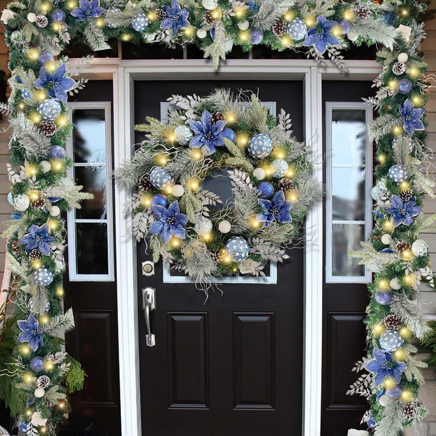 WANNA-CUL Pre-Lit 6ft Silver Blue Christmas Garland with 30 LED Lights | Frozen Winter Xmas Lighted Garland for Mantel
