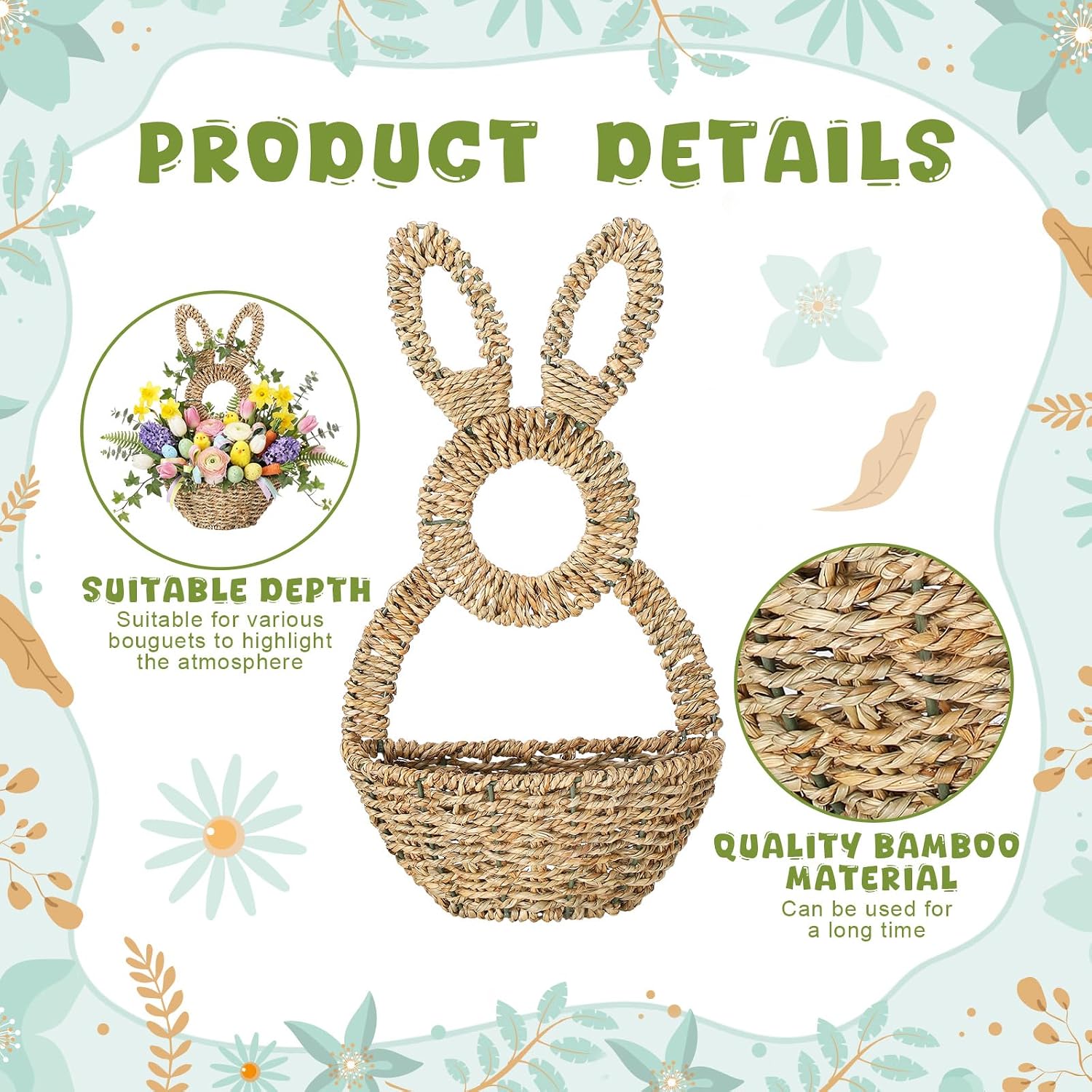 Easter Bunny Basket Easter Bunny Woven Wicker Basket Hanging Wall Rabbit Pocket / 16.1 Inch
