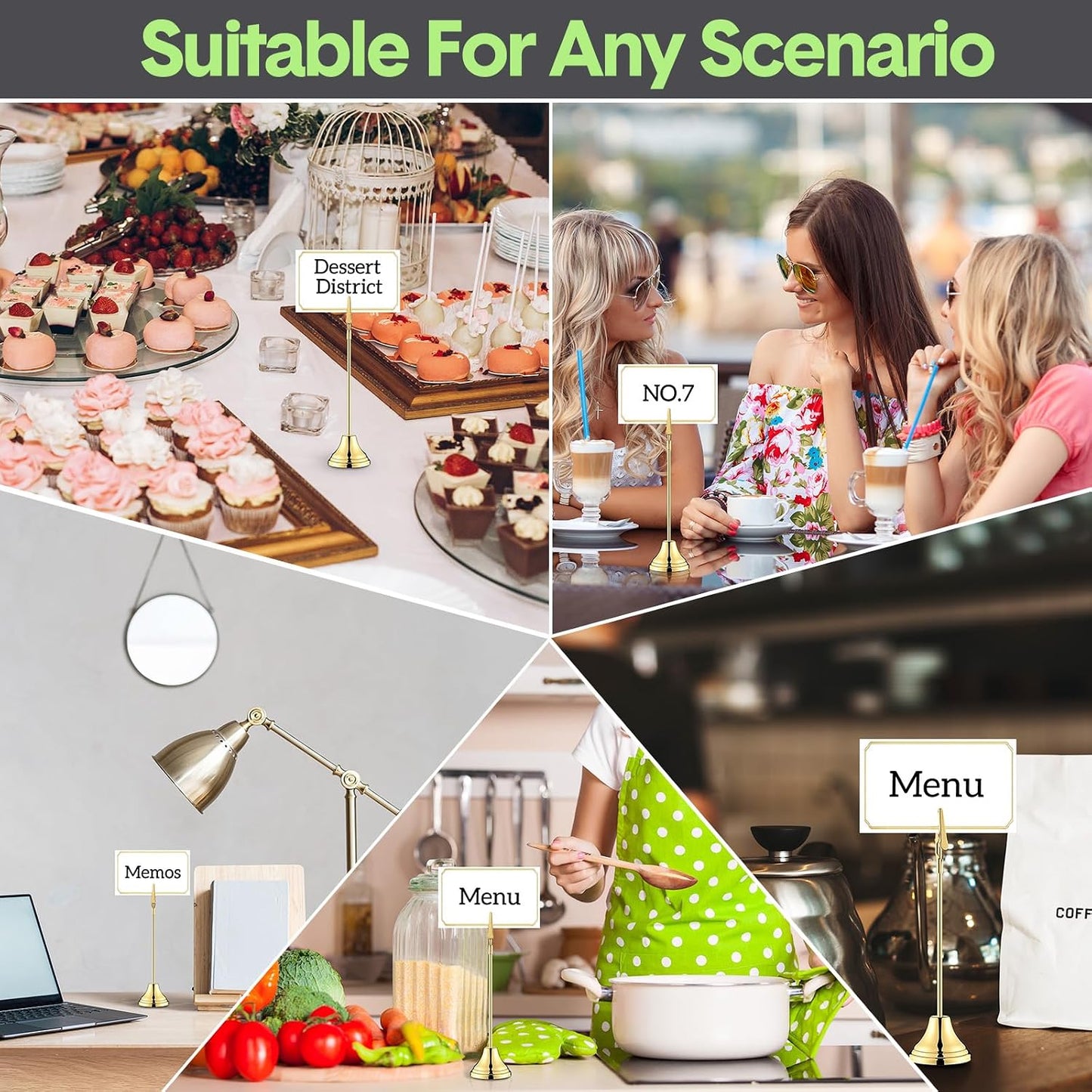 Skyygemm 12 Pcs Table Number Holders Metal Alligator Clip, Gold, 8 Inch | Cone Base Clips for Place Cards, Food Signs