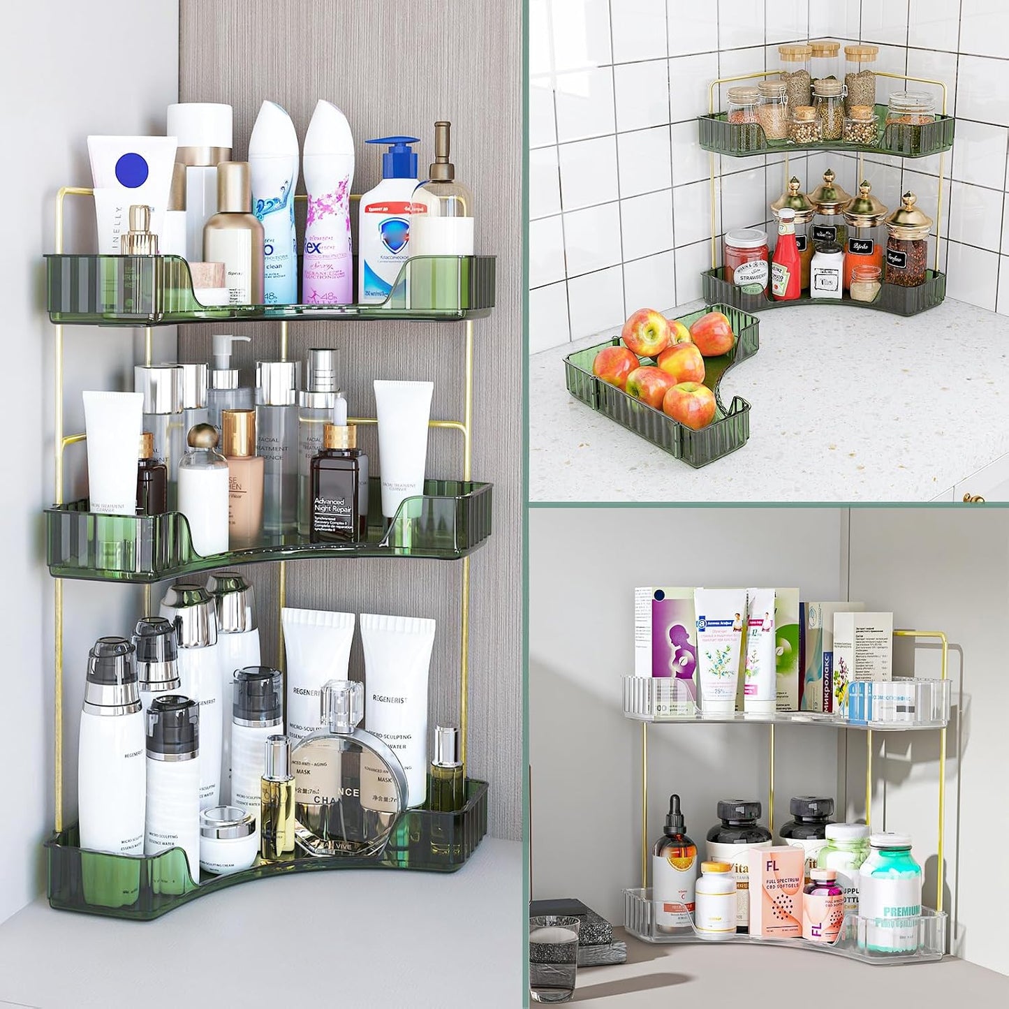 Webetop Corner Bathroom Organizer 3 Tier Makeup Countertop Shelf for Vanity | Compact Corner Design, Daily Item