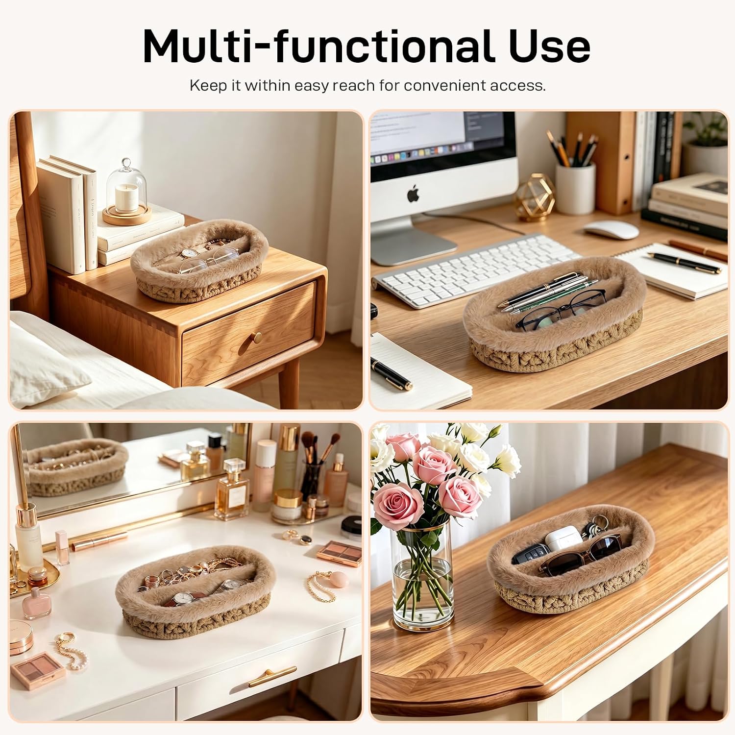 Glasses Holder / Eye-glasses Jewelry Tray for Nightstand Desk / Brown