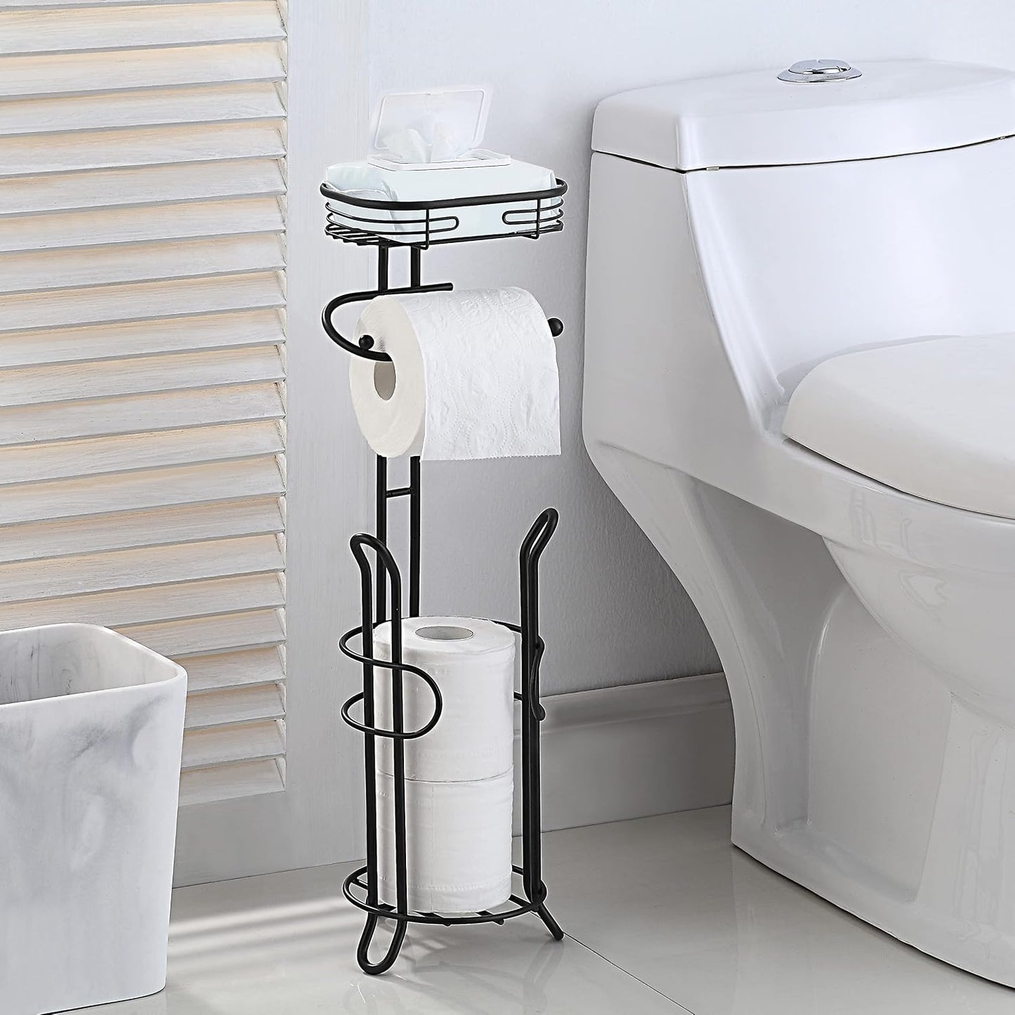 SunnyPoint Bathroom Heavyweight Toilet Tissue Paper Roll Storage Holder Stand with Reserve and Shelve, The Reserve Area
