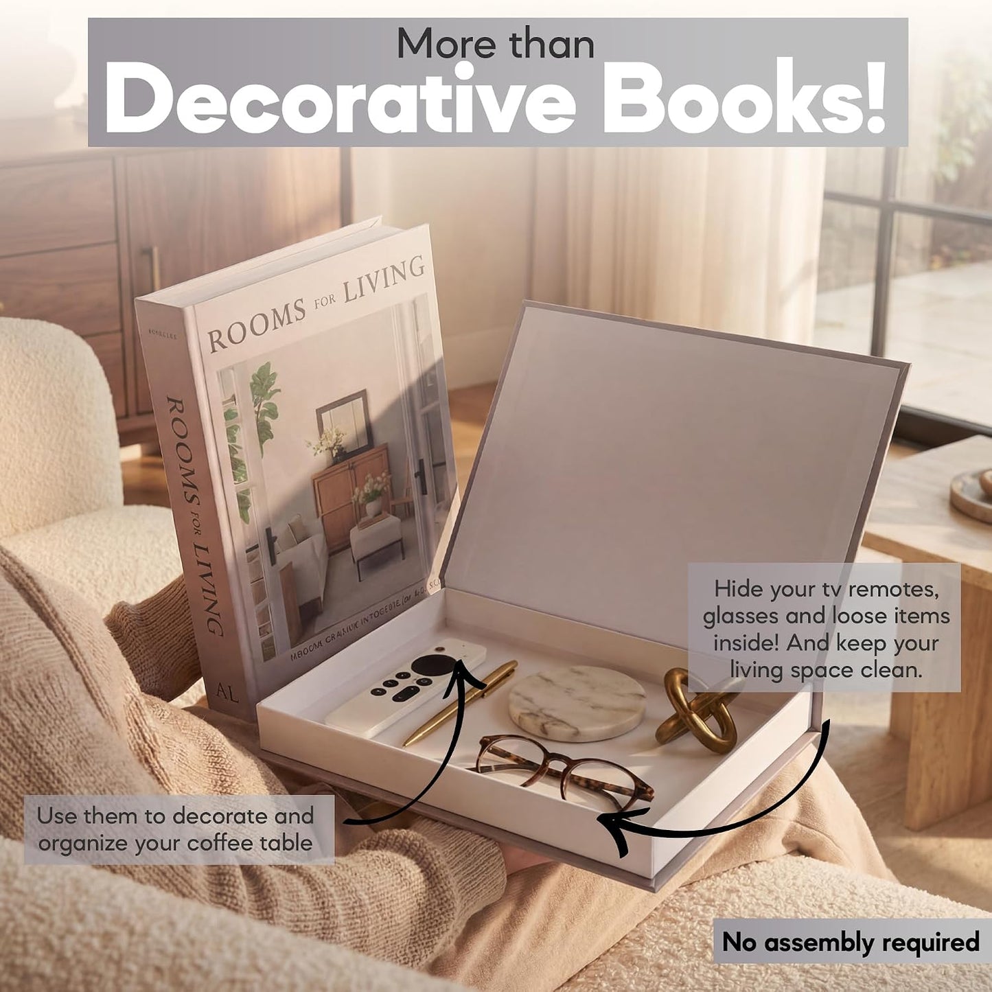 Faux Linen Book Boxes / Cream/gray / Set of 2