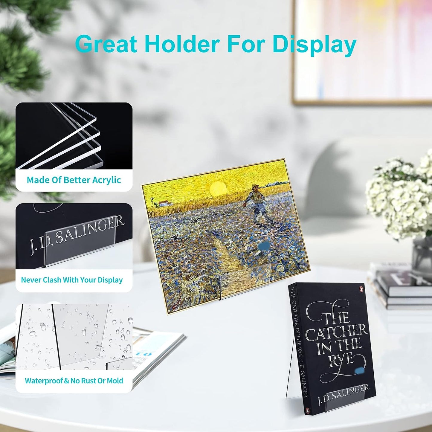 Boloyo Acrylic Book Stand with Ledge,10PC Clear Acrylic Display Easel Transparent Display Stand Holder Tablet Holder