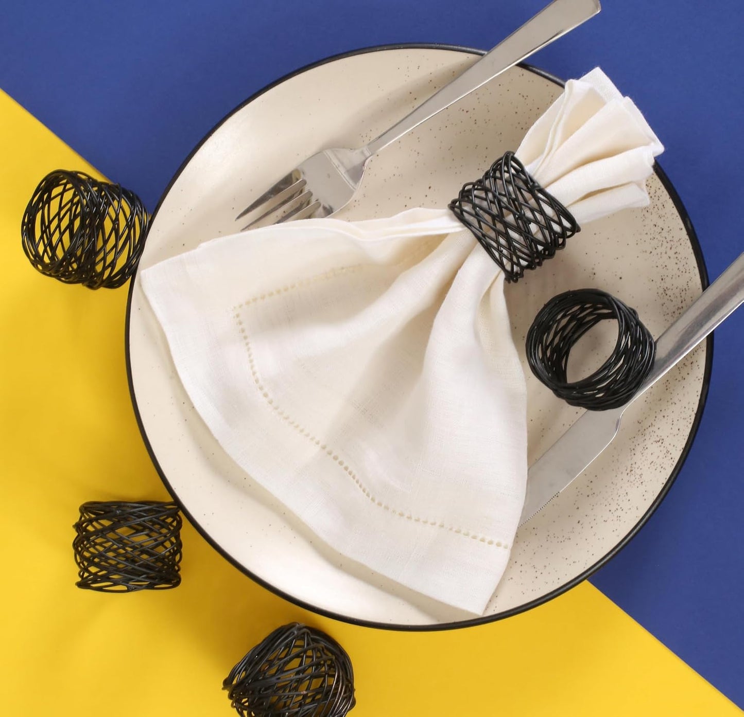 Alpha Living Home Black Metal Napkin Rings Set of 12, Matte Mesh | Rust-resistant metal, 2x2x1.5 in each, fits cloth &