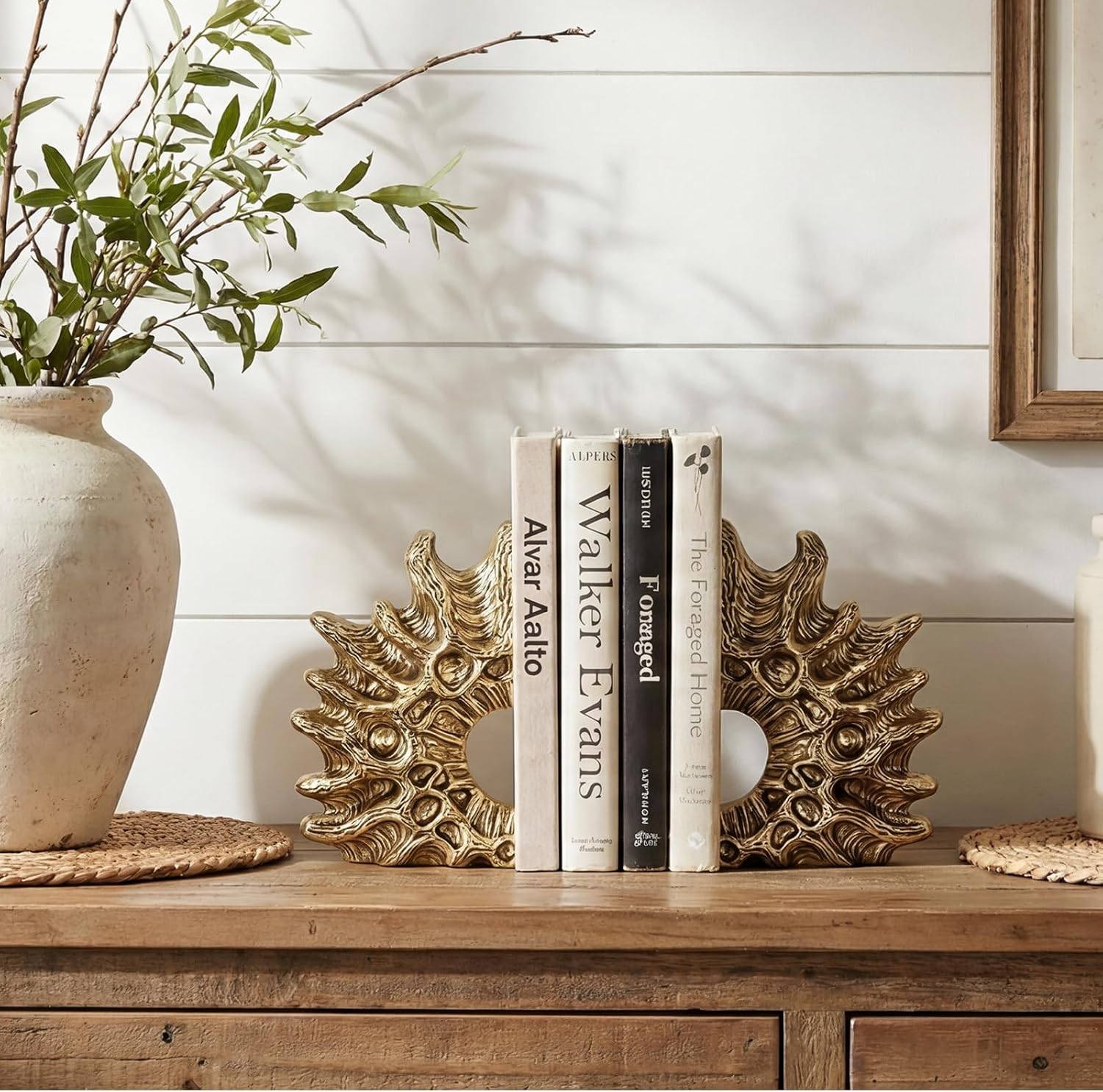 Coral Bookends / Heavy Duty Non-Slip Book Holders / Gold