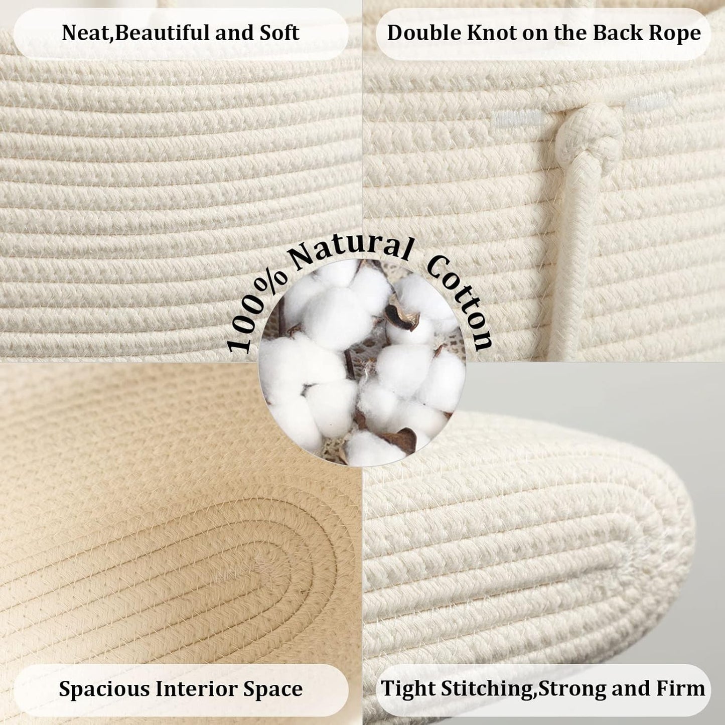 3-Tier Woven Cotton Wall-Mounted Storage Organizer Bag Decorative Hanging Nursery / White
