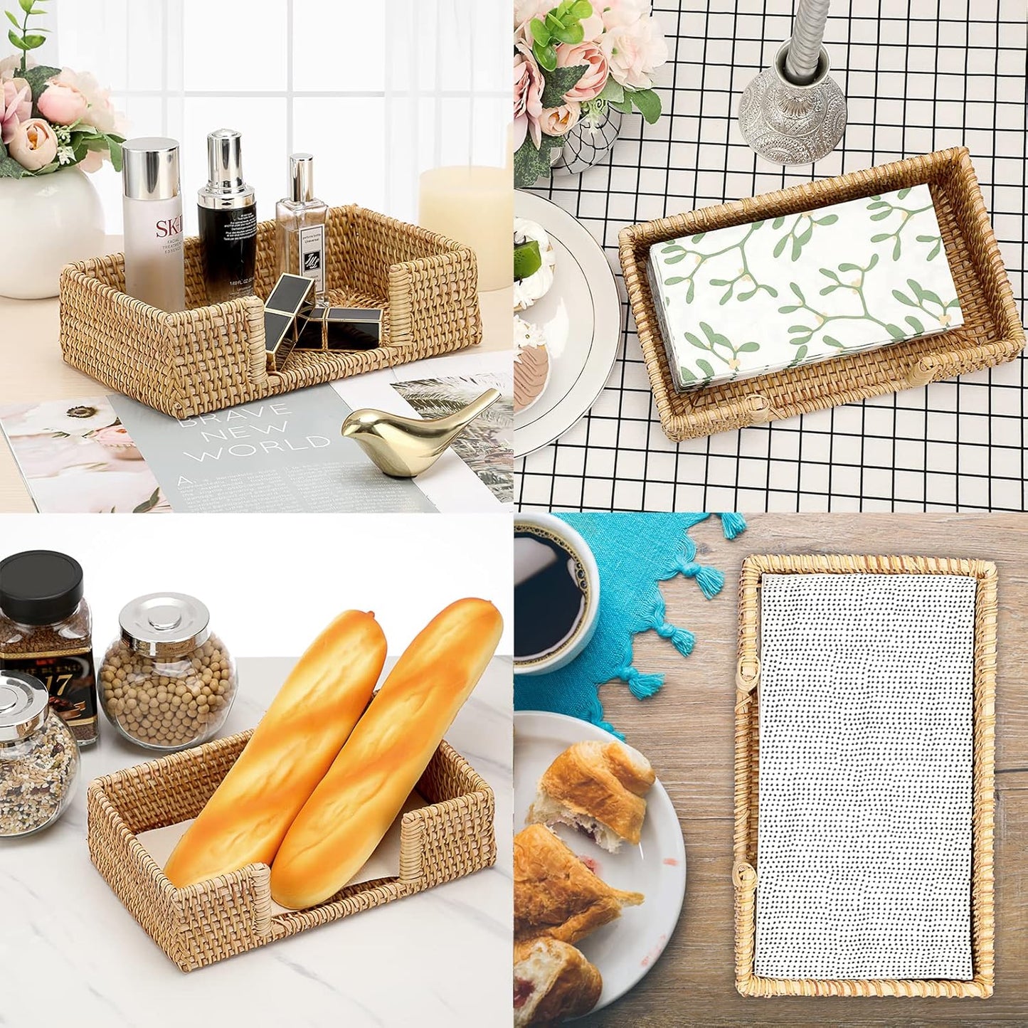Napkin Holder Rattan Guest Towel Holder Tray / Honey Brown / 9.4 x 5.5 / Inch/ Guest Towel