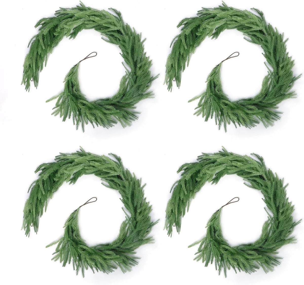 4 Pack Christmas Norfolk Pine Garlands 9FT, Real Touch Greenery | Full Evergreen Pine Garland for Mantle, Fireplace