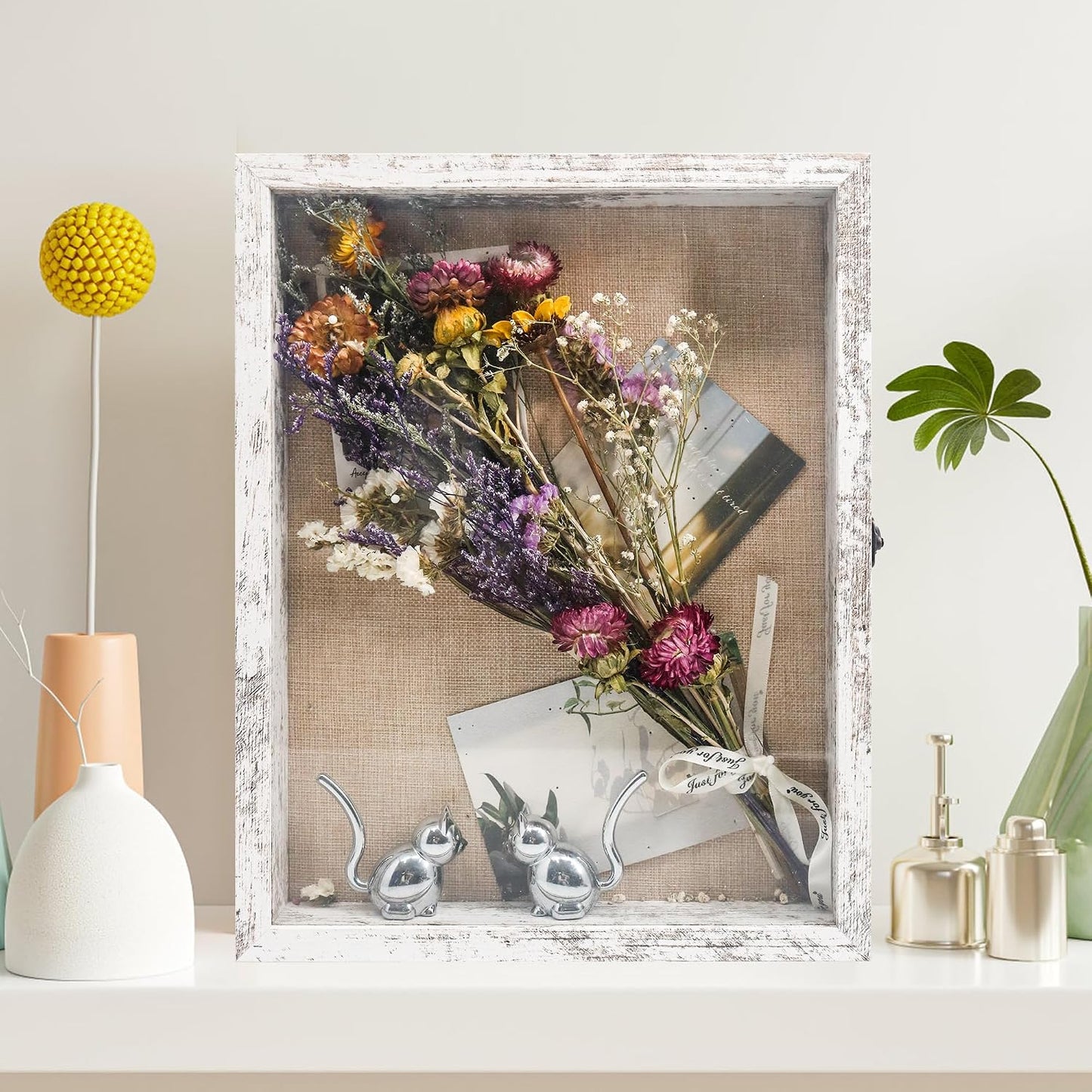 Wedding Shadow Box Frame for Couples 11x14,White | Shadow Box Display Case with Real Glass Window and Metal Lock,Memory