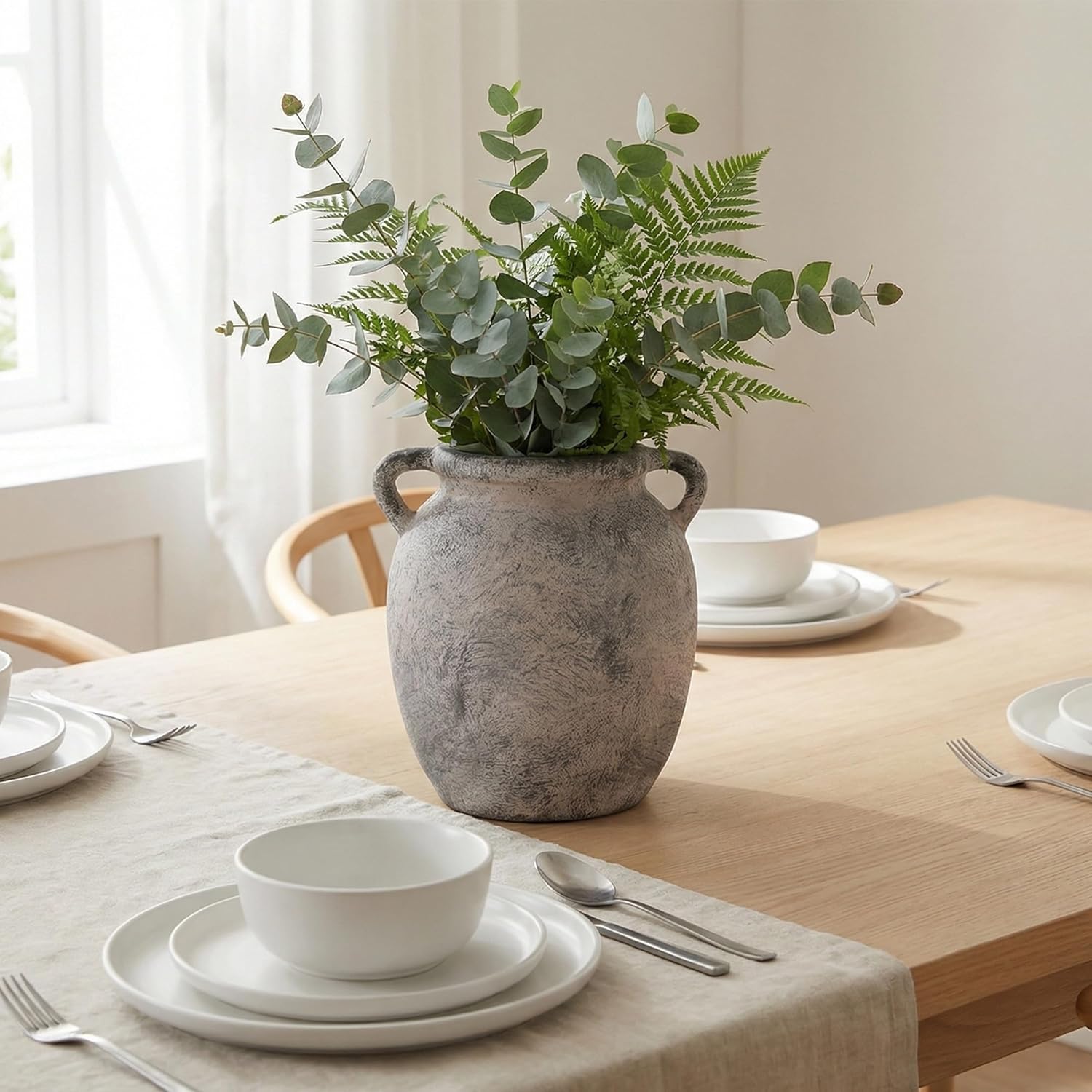 7.28" Double Handle Terracotta Ceramic Vase / 7.28 In-rustic-gray