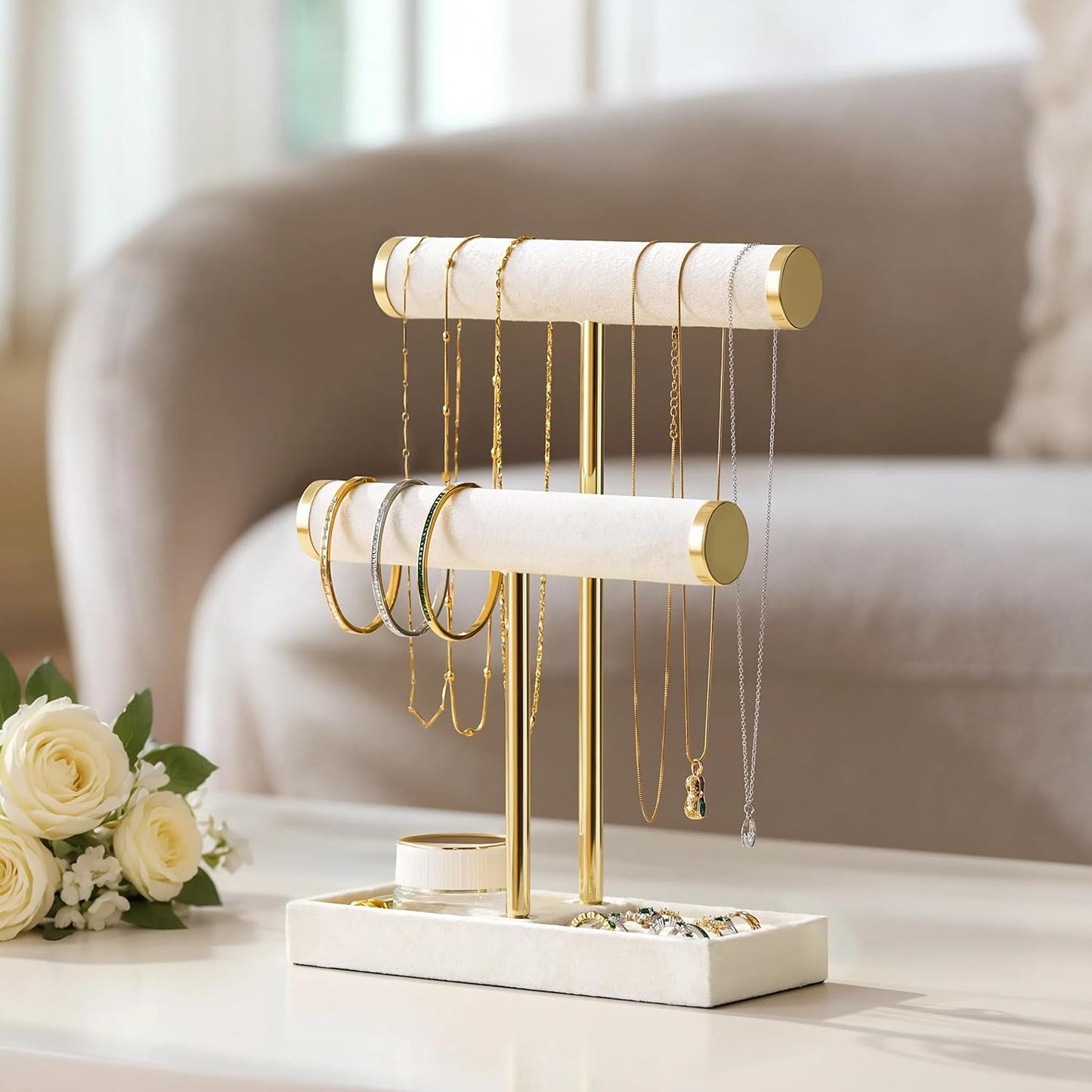 Detachable T Bar Velvet Bracelet Holder / Beige