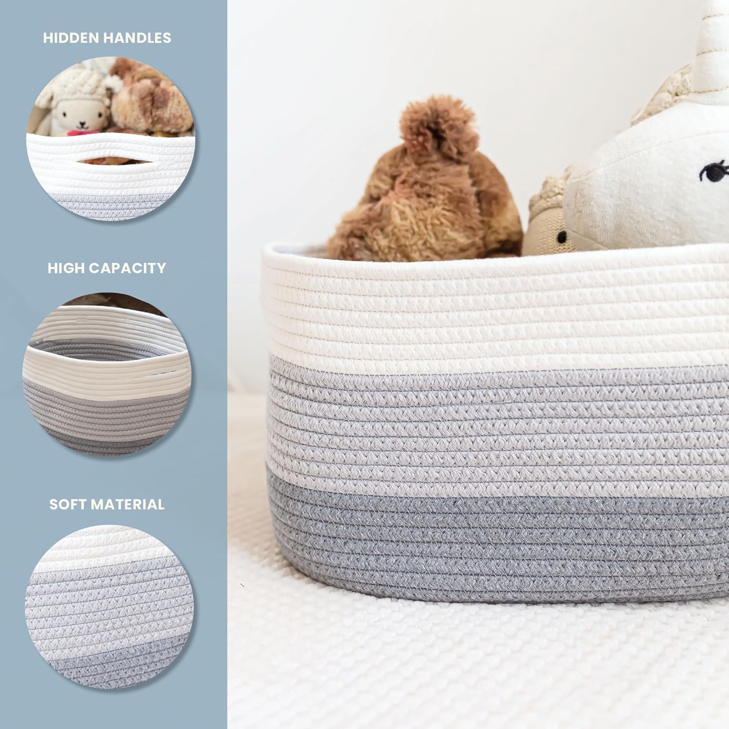 Woven Decorative Basket for Organizing / 3-toned Gray / 15 x 10 x 9
