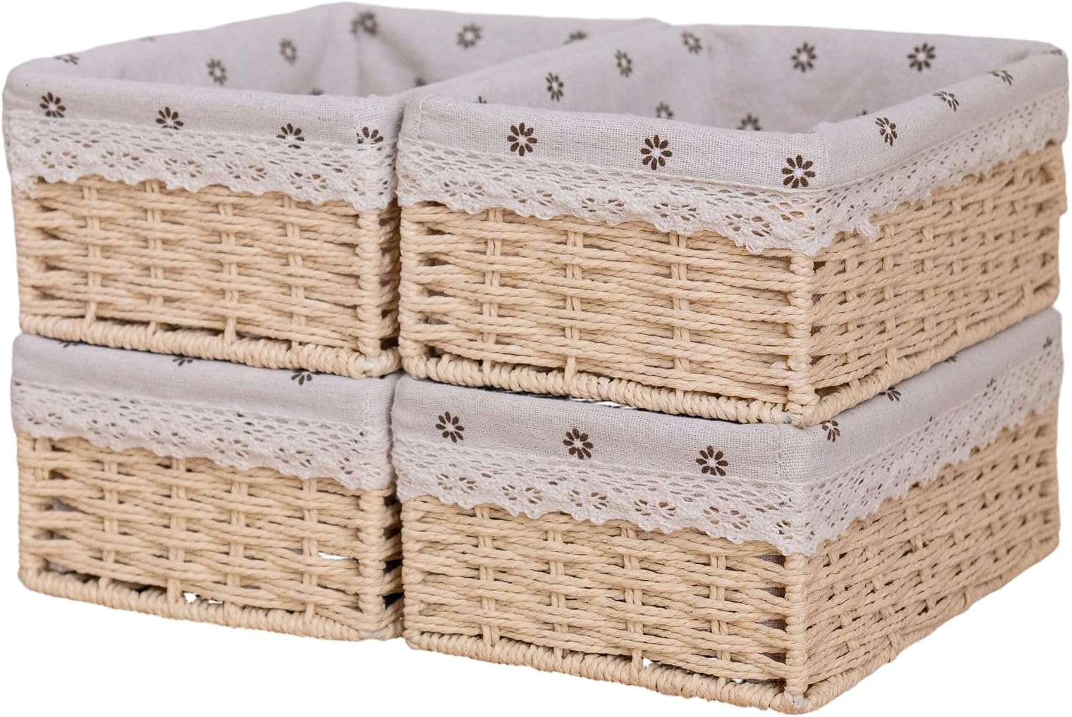 Handmade Woven Paper Rope Storage Baskets / Beige / Set of 4