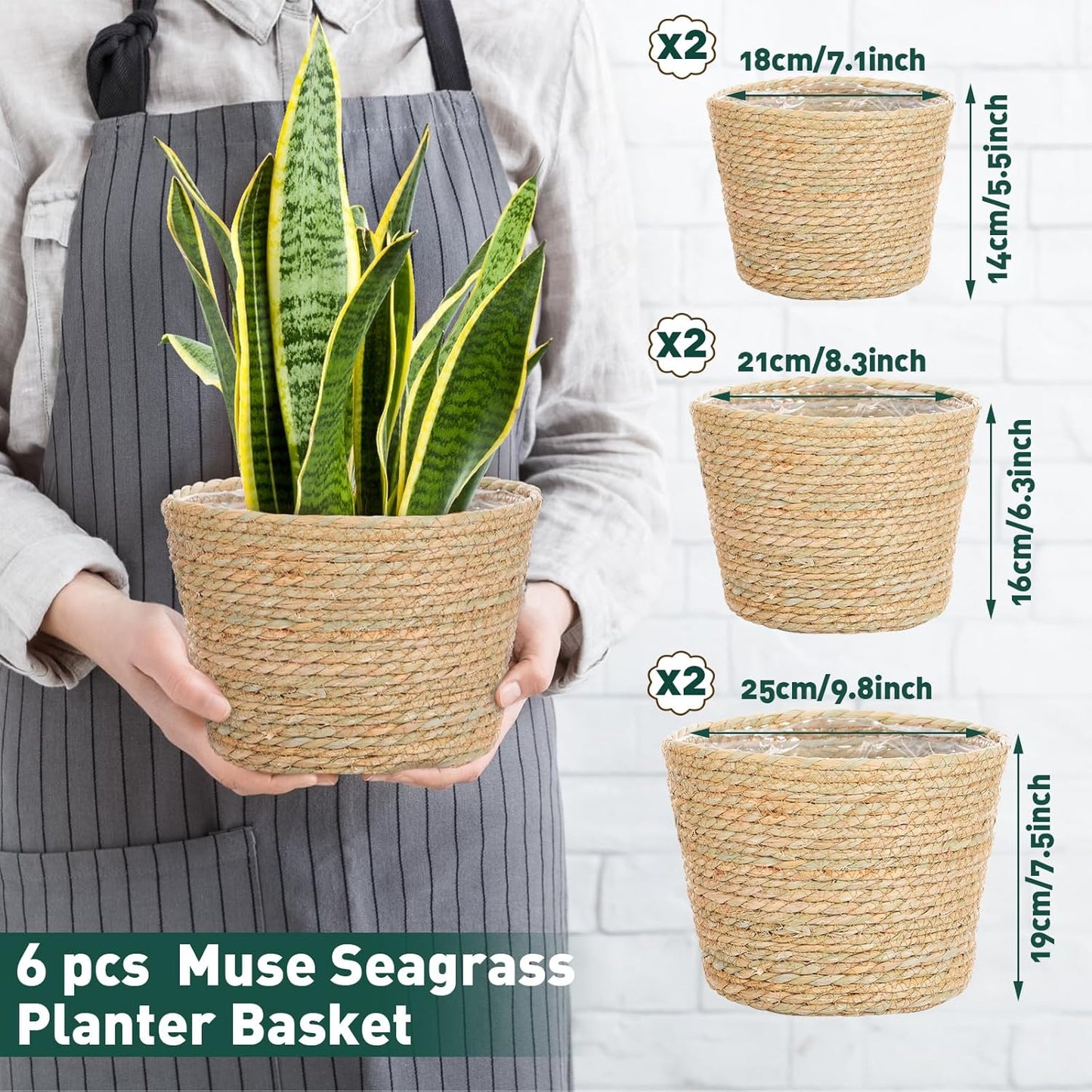 Seagrass Planter Basket Flower Pots Cover Plant Baskets Hand Woven Plant Basket / Classic / Set of 6