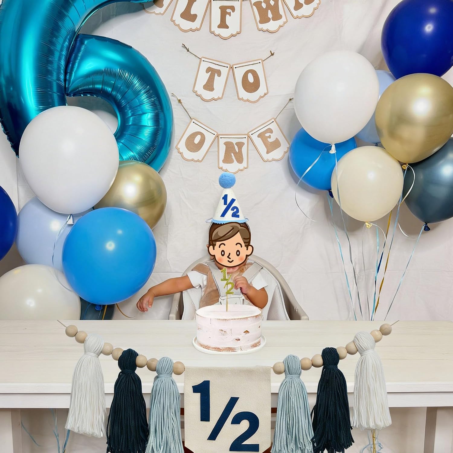 Cone Hat & Cake Topper Wood Bead Tassel / Rayal Blue 1/2