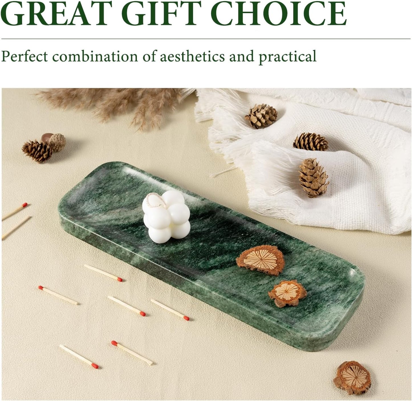 Marble Tray / Stone Vanity Tray / 12 x 4 / Verde Lapponia / Natural