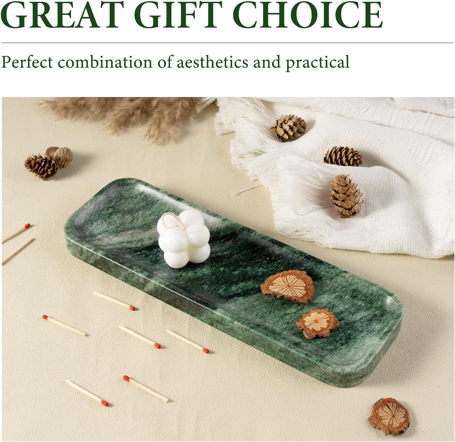 Marble Tray / Stone Vanity Tray / 12 x 4 / Verde Lapponia / Natural