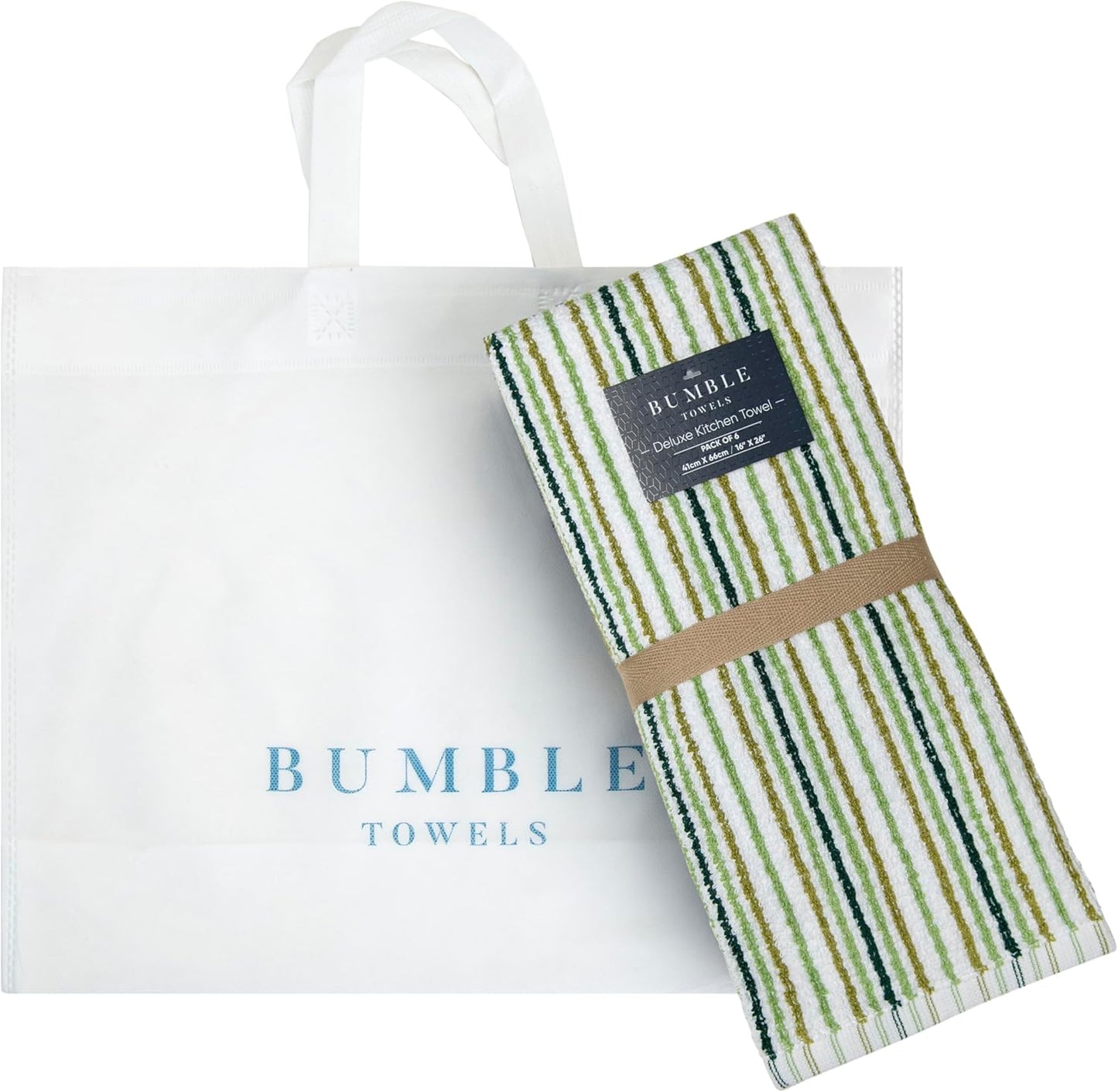 Bumble Kitchen Towels 6 Pack 100% Cotton 16"x26" - Sage | 430 GSM Soft Kitchen Hand Towels with Hanging Loop, Highly