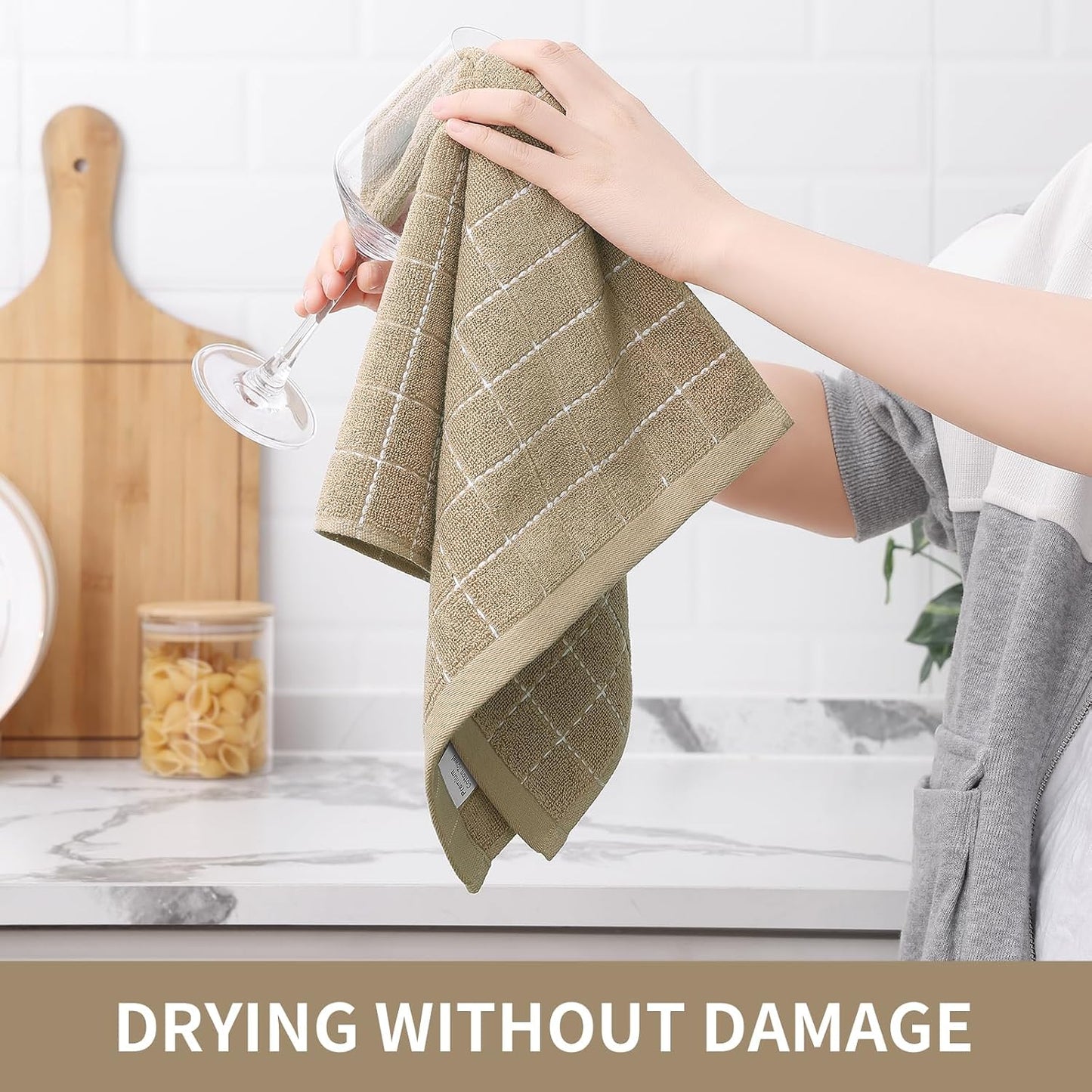 Homaxy 100% Cotton Terry Kitchen Towels, 6 Pack, Tan | Ultra Soft and Absorbent Dish Towels for Kitchen, Suitable for