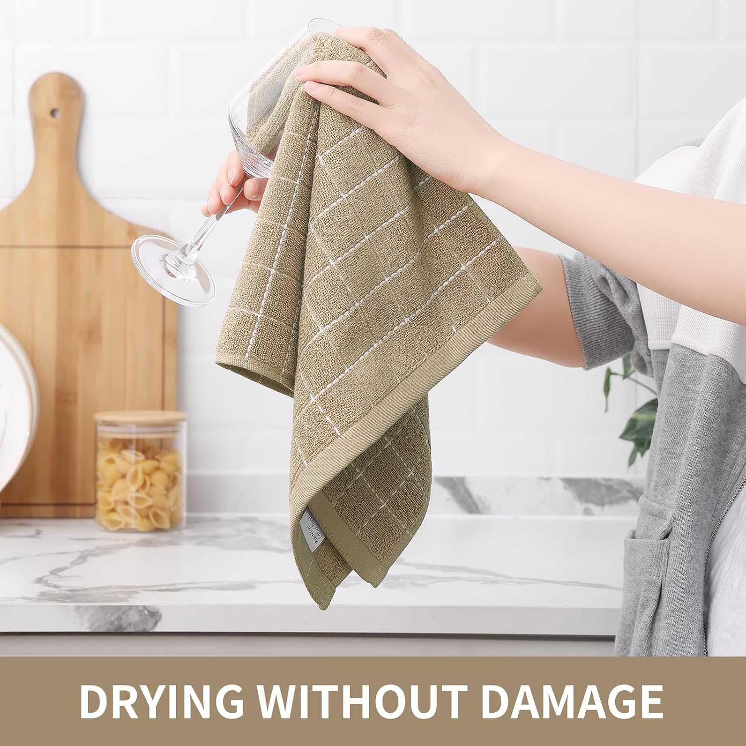 Homaxy 100% Cotton Terry Kitchen Towels, 6 Pack, Tan | Ultra Soft and Absorbent Dish Towels for Kitchen, Suitable for