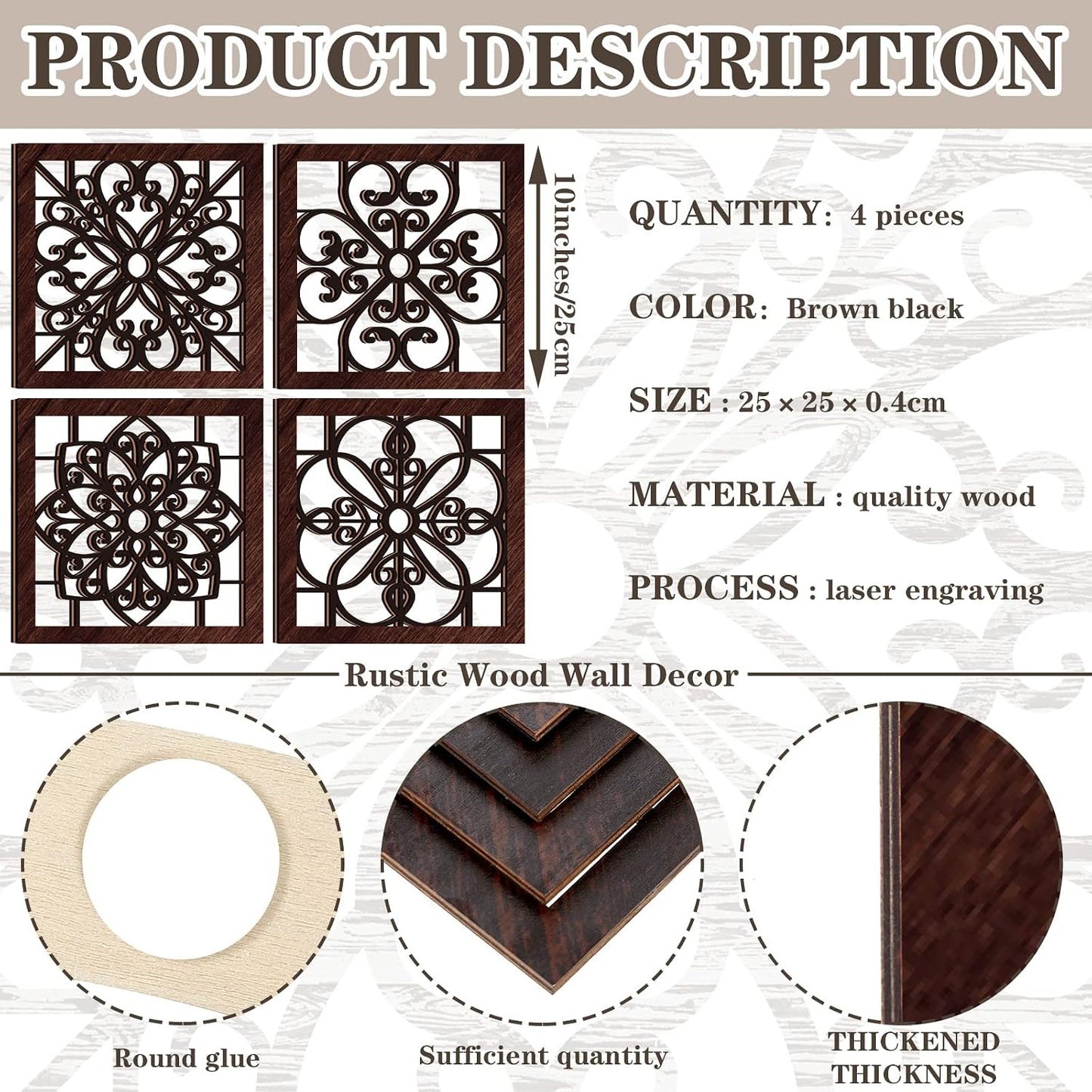 4 Piece Thicken Rustic Wall Decor / Black
