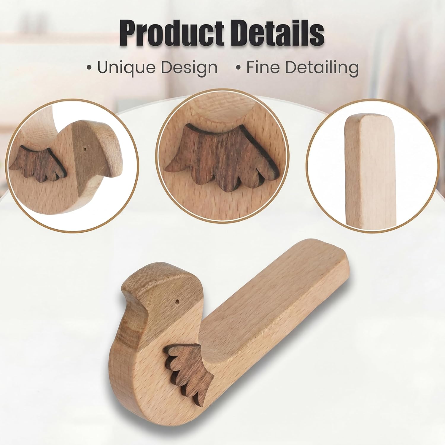Bird Wood Wall Hooks -Decorative Adhesive Hooks for Hanging Keys