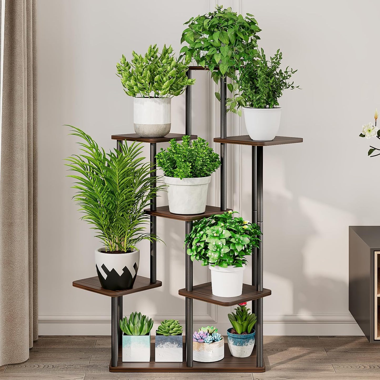 7 Tier Tall Plant Stand Indoor Corner Tiered Shelf Metal MDF Board | Sturdy Metal Frame,Space-saving Tiered Design