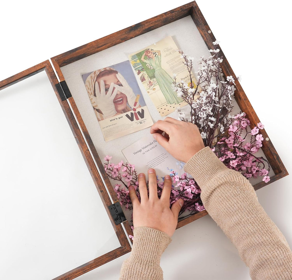 Muzilife 16x20 Shadow Box Picture Frame, 2.16 Deep, Real Glass, Honey Brown | FSC-Wood, Magnetic Door, Linen Interior &