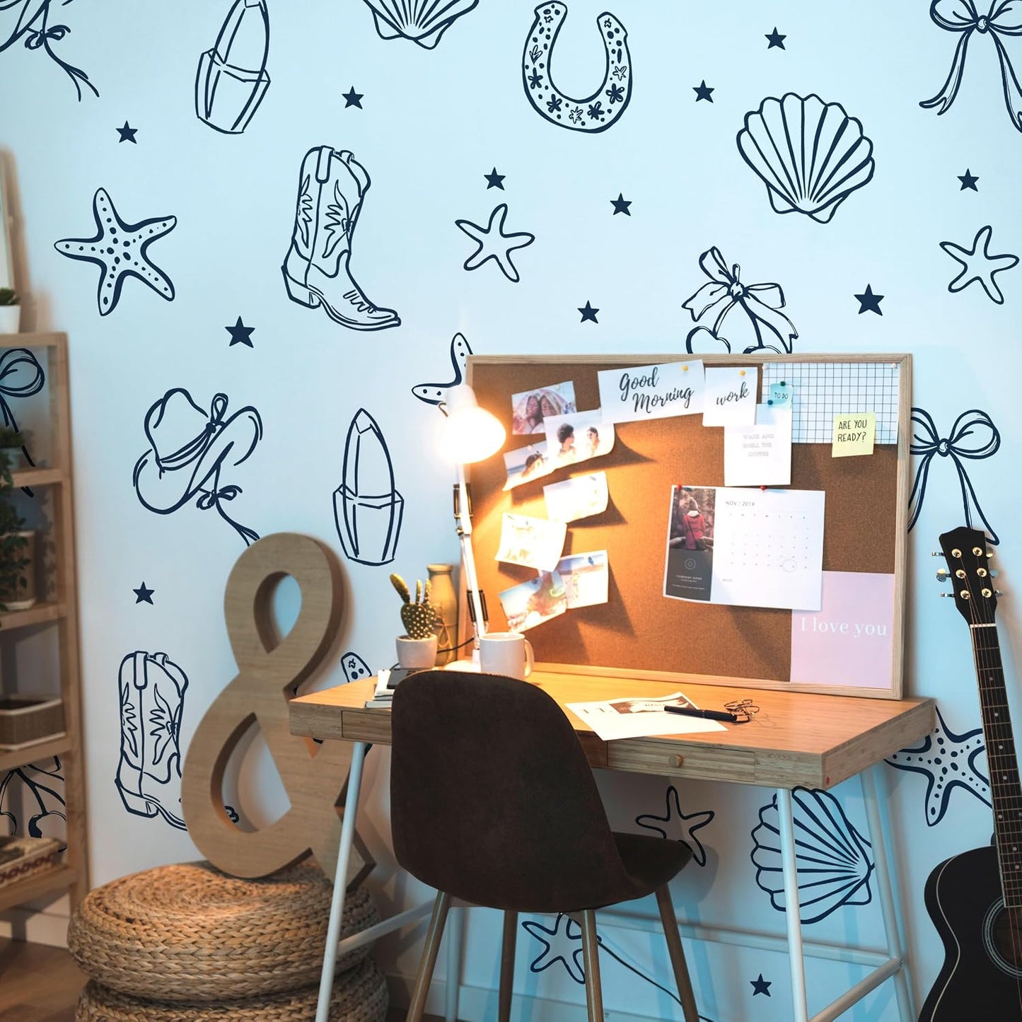 Seaside Cowgirl Wall Decals / Dark Blue Cowgirl Bow Wall Decals