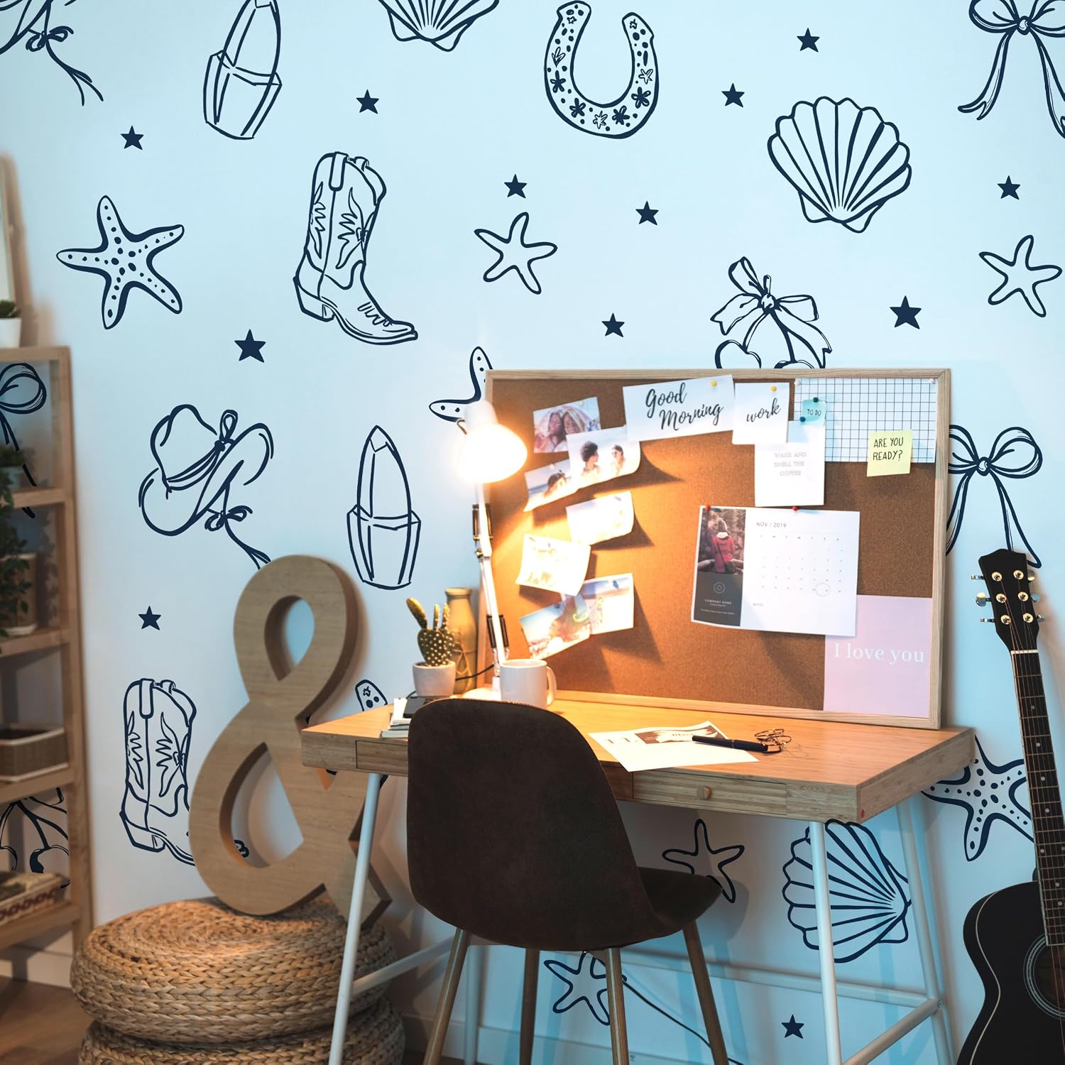 Seaside Cowgirl Wall Decals / Dark Blue Cowgirl Bow Wall Decals