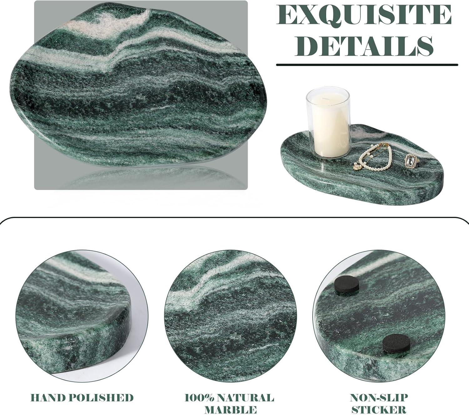 Marble Jewelry Tray Trinket Dish / VERDE LAPPONIA / 9.75"L X6.5"W X0.7"H