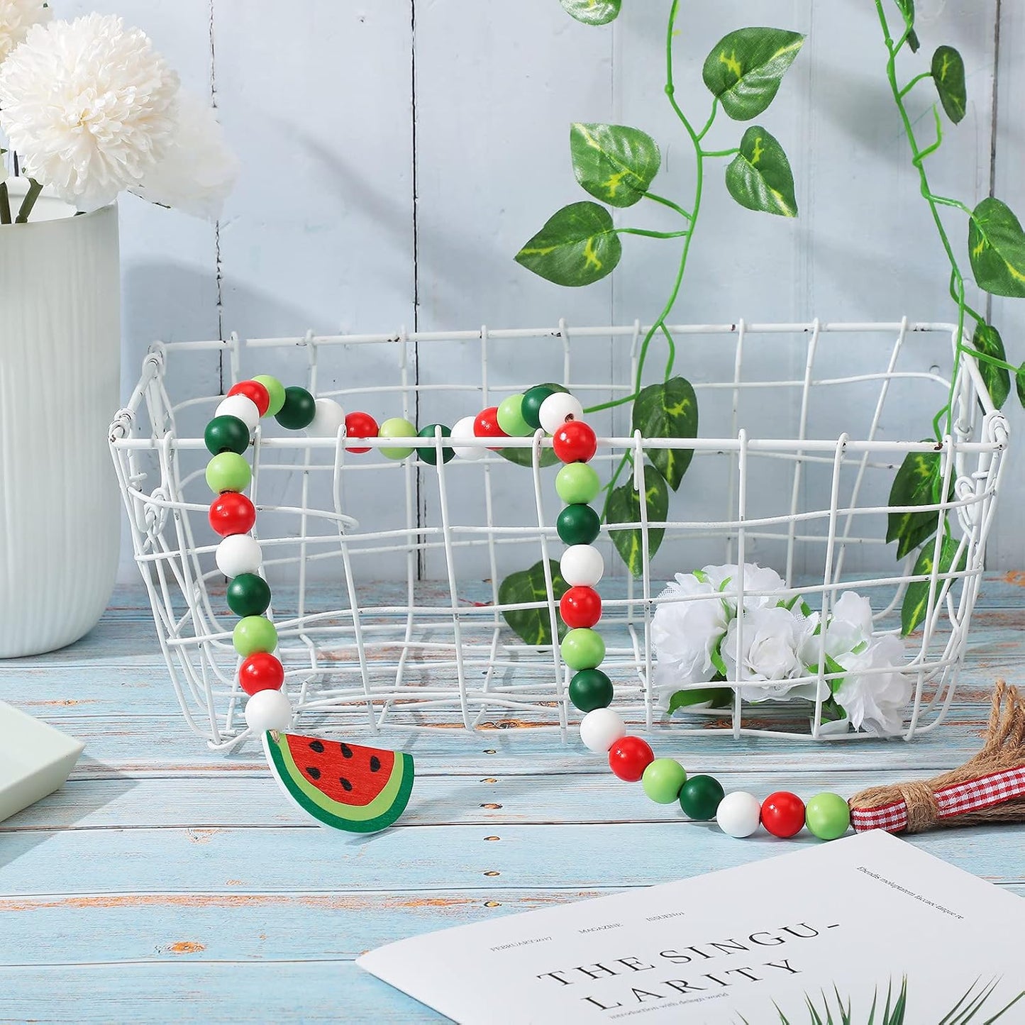 Fresh Color Watermelon Wood Bead Garland Summer Decor / Set of 2