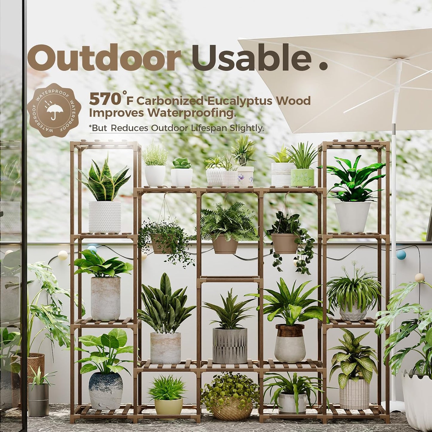 Bamworld Large Plant Stand Indoor Outdoor Hanging Shelf for Multiple PlantsTall Large Holder for Living Room Patio