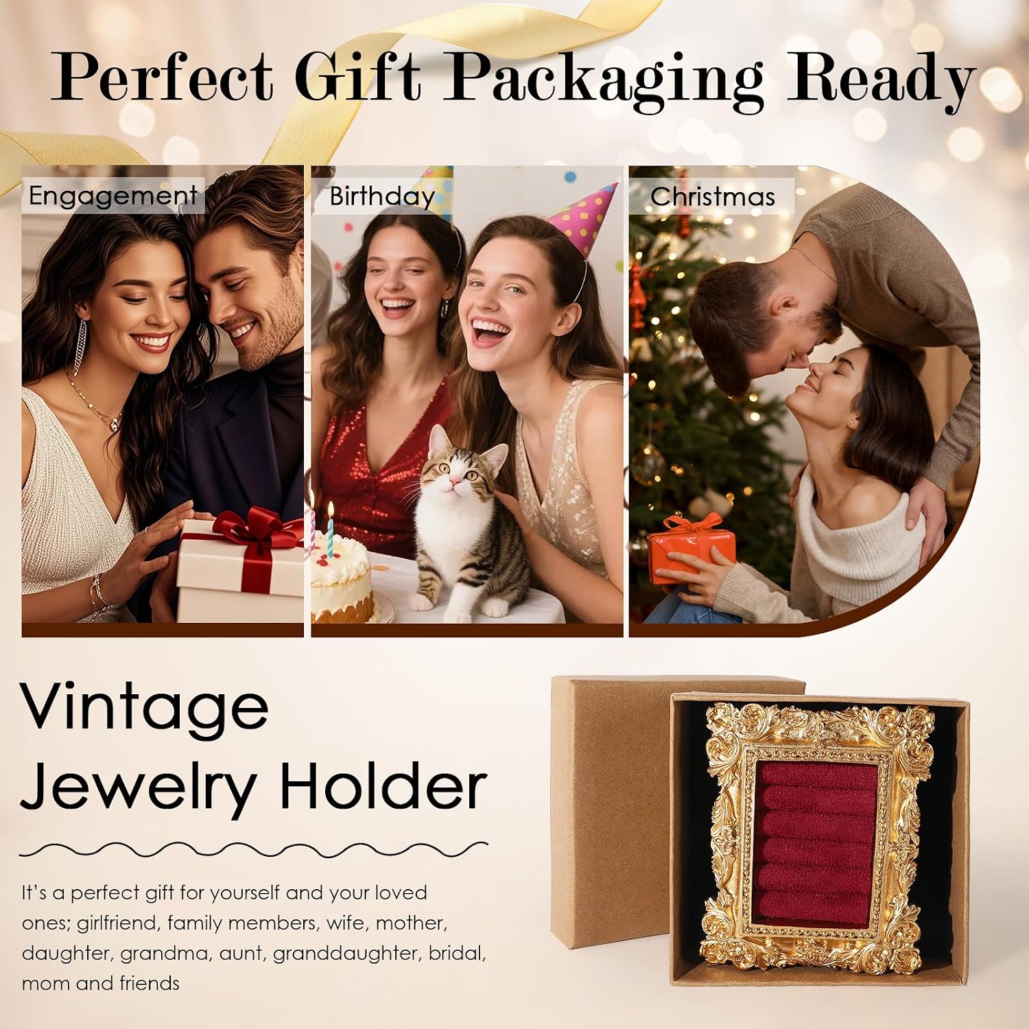Vintage Ring Holder Rectangle Gold Velvet Display Stand / Mpf05-gold Red