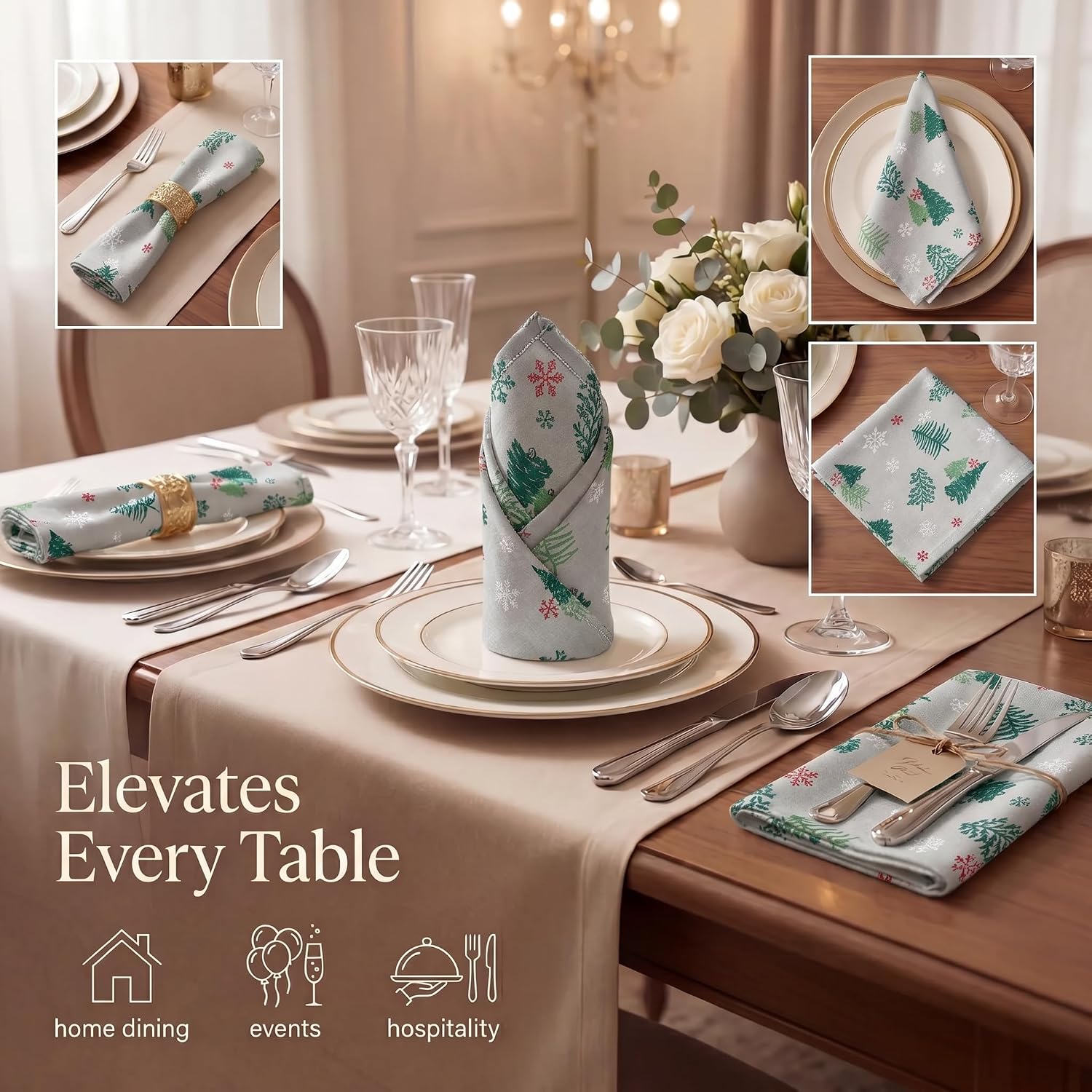 Urban Villa Cloth Napkins Cotton 20x20 (Set of 12) Greentree Print
