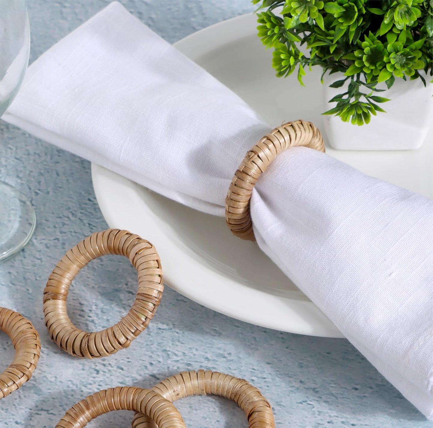Handmade Rattan Napkin Holders for Farmhouse Table Décor / Dim Walnut / Set of 12