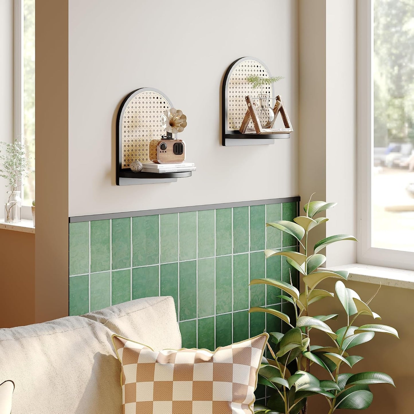 Boho Wall Decor Small Floating Shelf for Plant / Black / 9.25*5.41*11.61 Inch / Set of 2