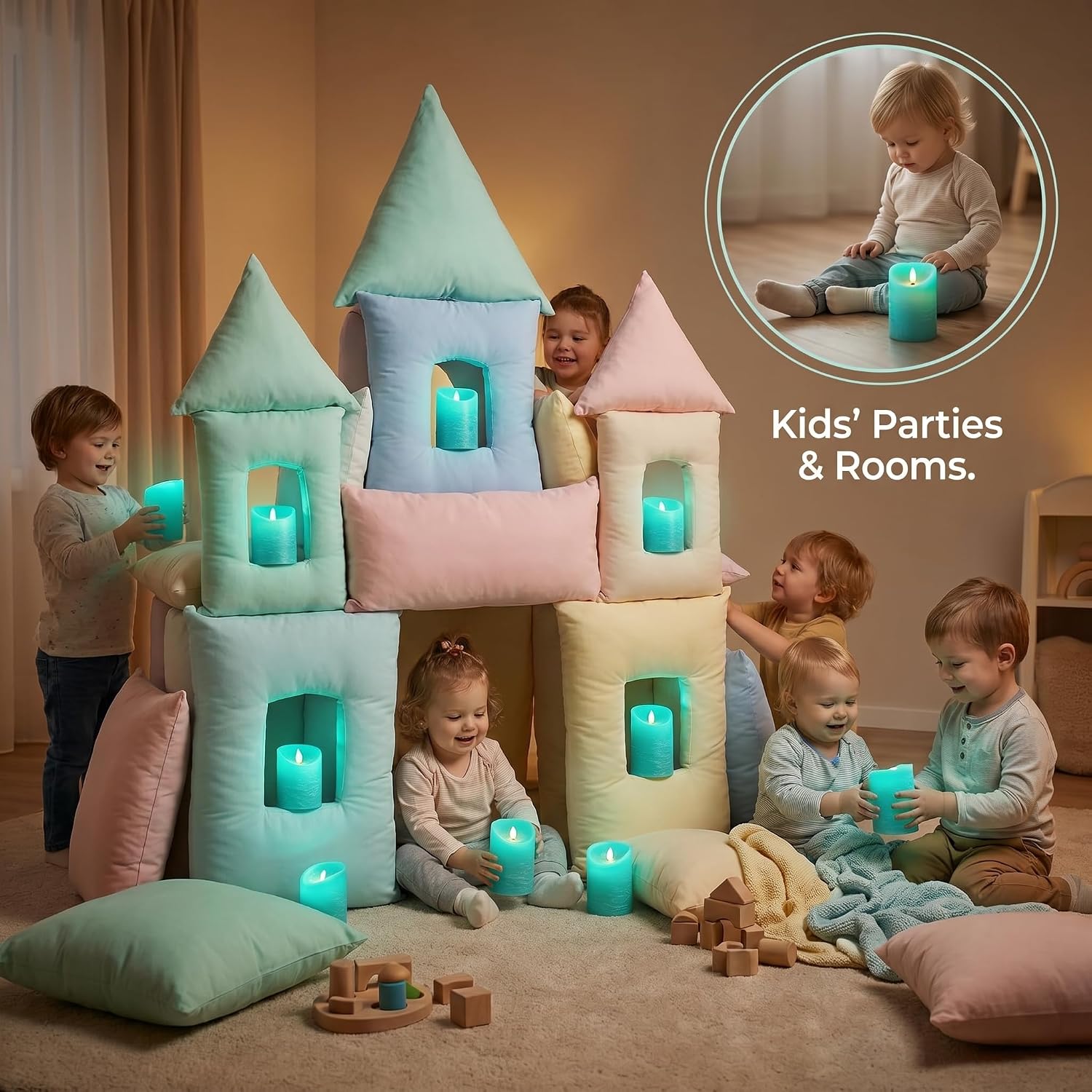 VENTA Turquoise Real Wax Flameless Candles, Set of 3 | Realistic Teal LED Pillar Candles with Remote & Timer | Perfect
