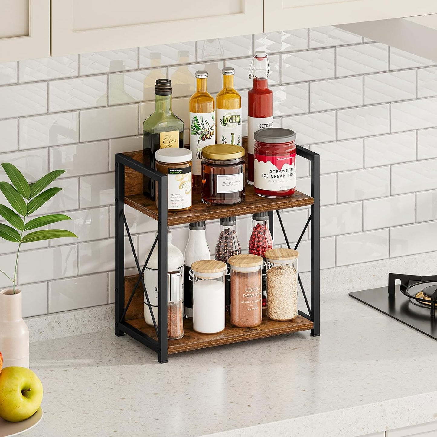 Giikin Kitchen Countertop Organizer, 2 Tier Spice Rack Organizer for Pantry, Kitchen Counter Shelf Wood Coffee Station