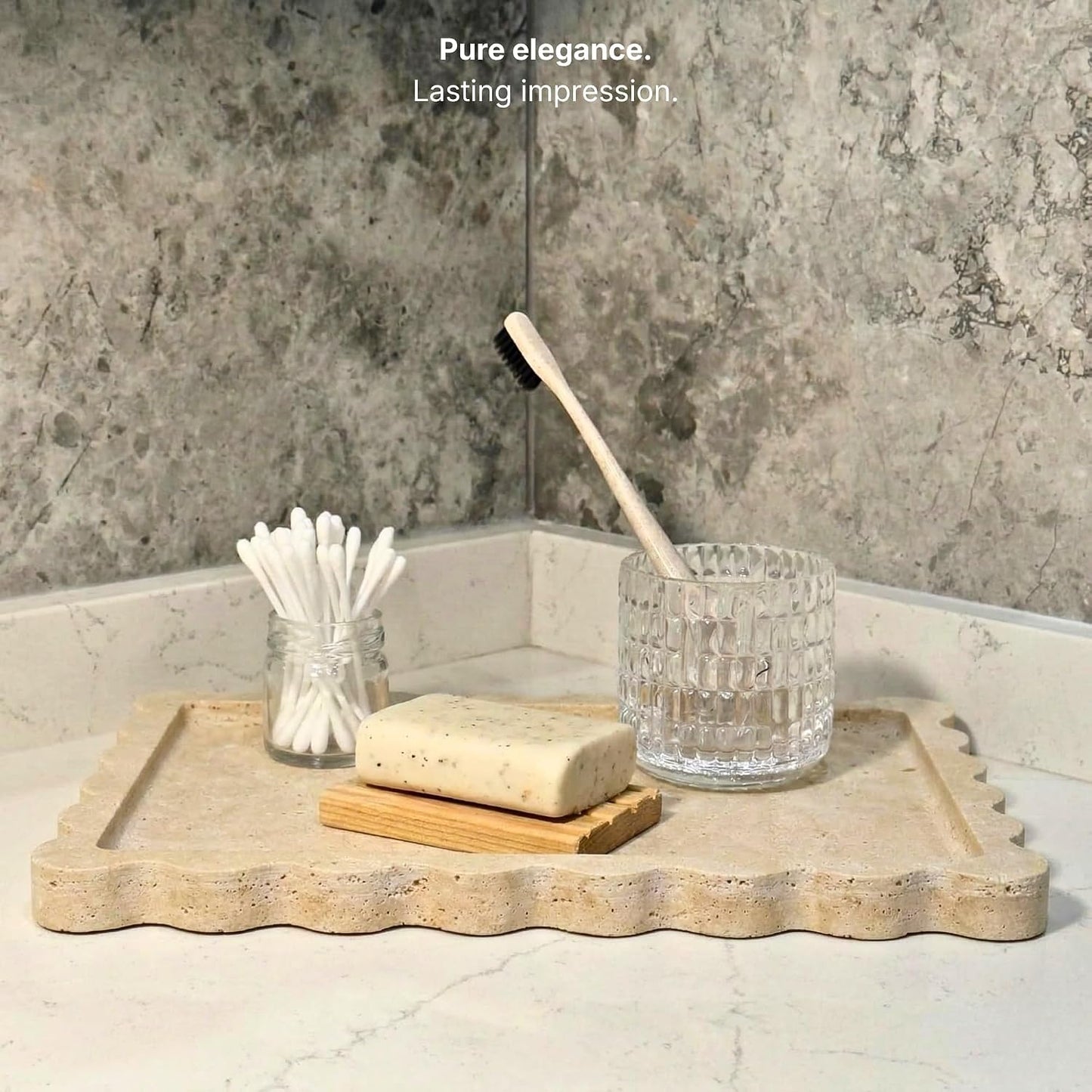 Tray / Elegant Decorative Marble Tray for Vanity / Travertine / Scalloped / Natural