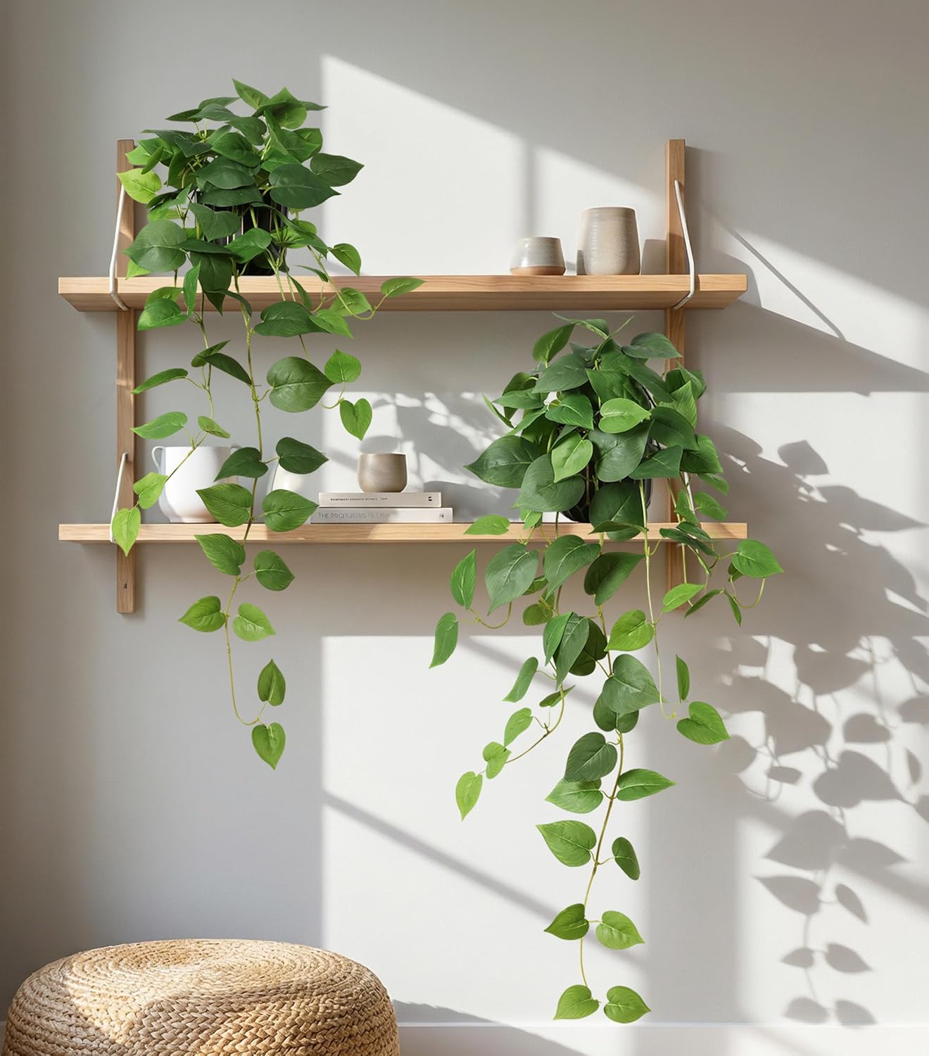 Fake Plants Faux Pothos Plants Potted Indoor Artificial Hanging / Green Pothos Potted / Set of 2