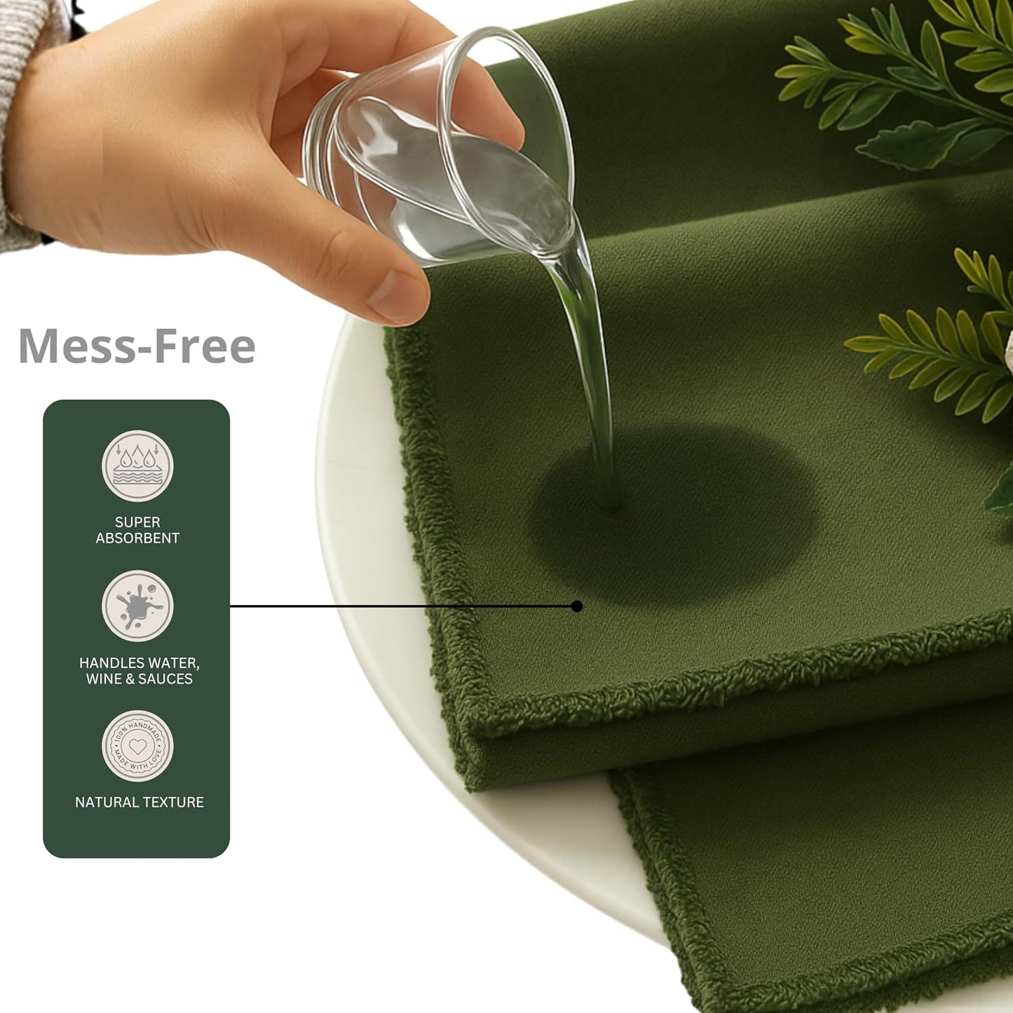 Ramanta Home Cloth Napkins Set of 12 Olive Green 18x18 Inch | Frayed Edge Dinner Napkin for Wedding, Birthday Party