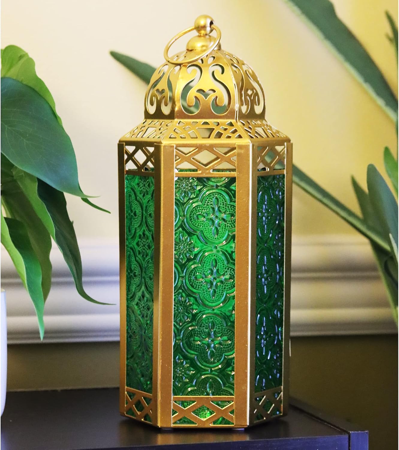Vela Lanterns Decorative Indoor Moroccan Candle Holder, Gold Green, M, 3-PK | Ramadan Decorations for Home, Green