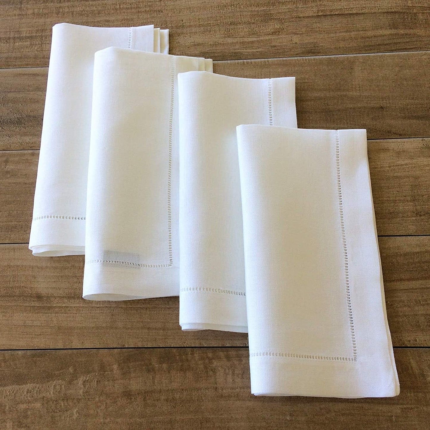White Linen Hem Stitch Dinner Napkins - Set of 12 20"x20"-Ladder Hem Stitch 100% Linen Cloth Napkins-Super Value Bulk