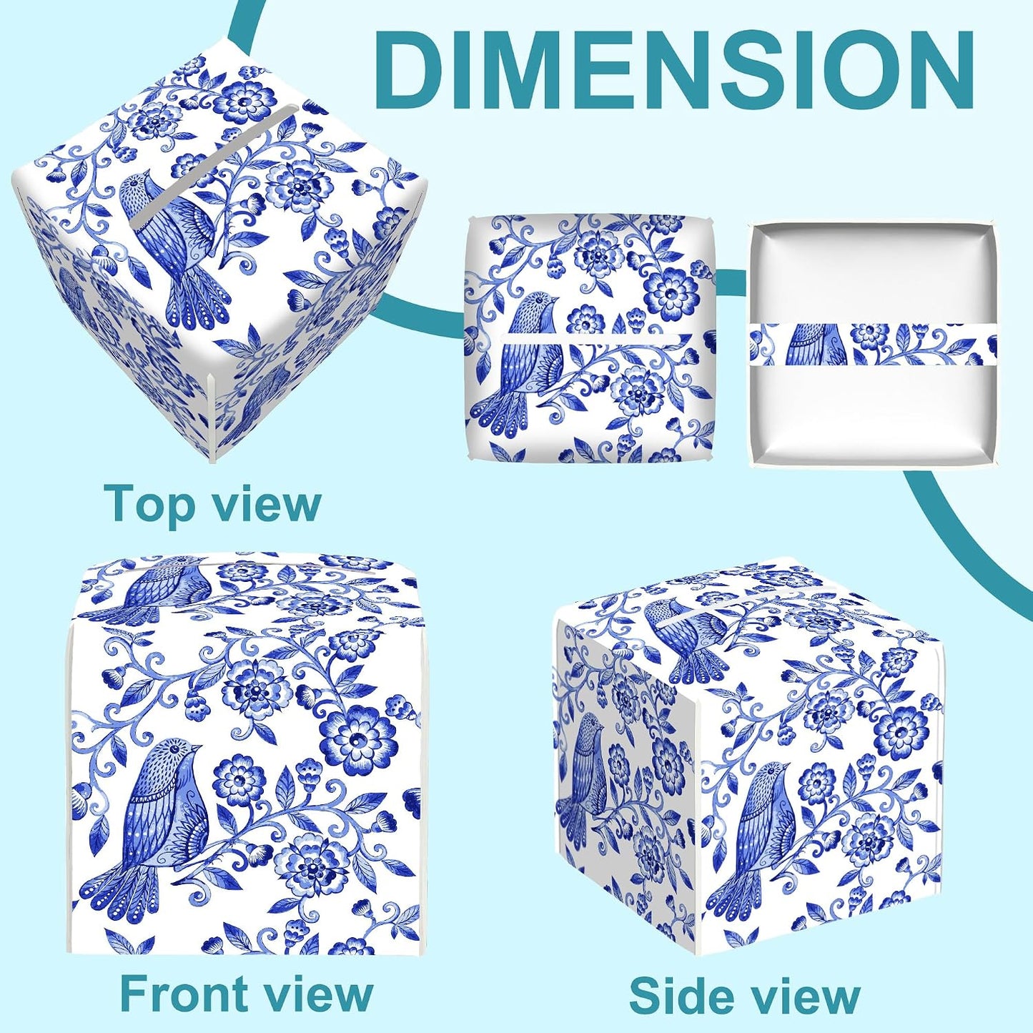 Leather Tissue Holder / Watercolor Floral / Blue