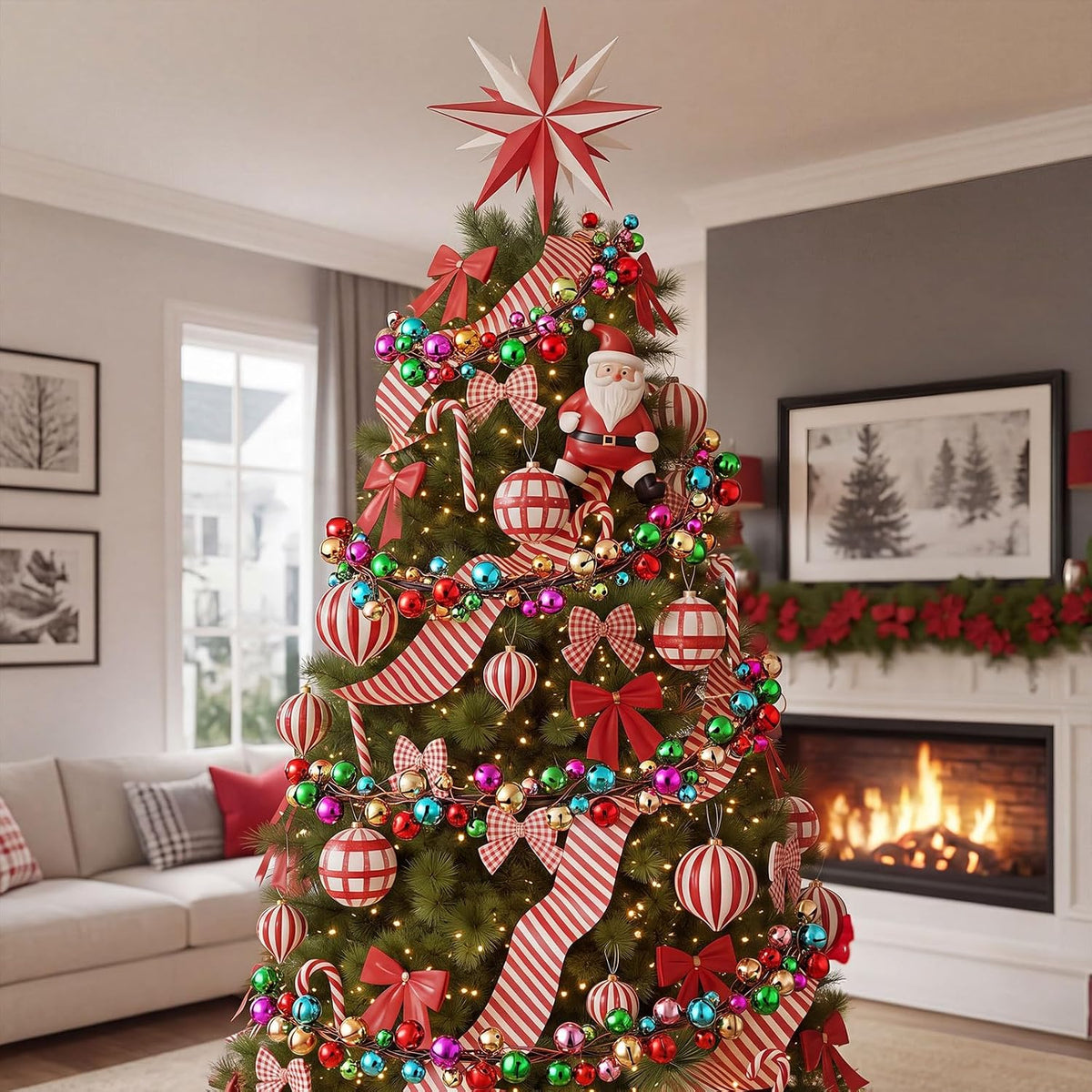 WILLBOND 18 ft Multicolor Christmas Ball Garland Ball Ornaments Hanging Baubles Ornament for Xmas Christmas Tree
