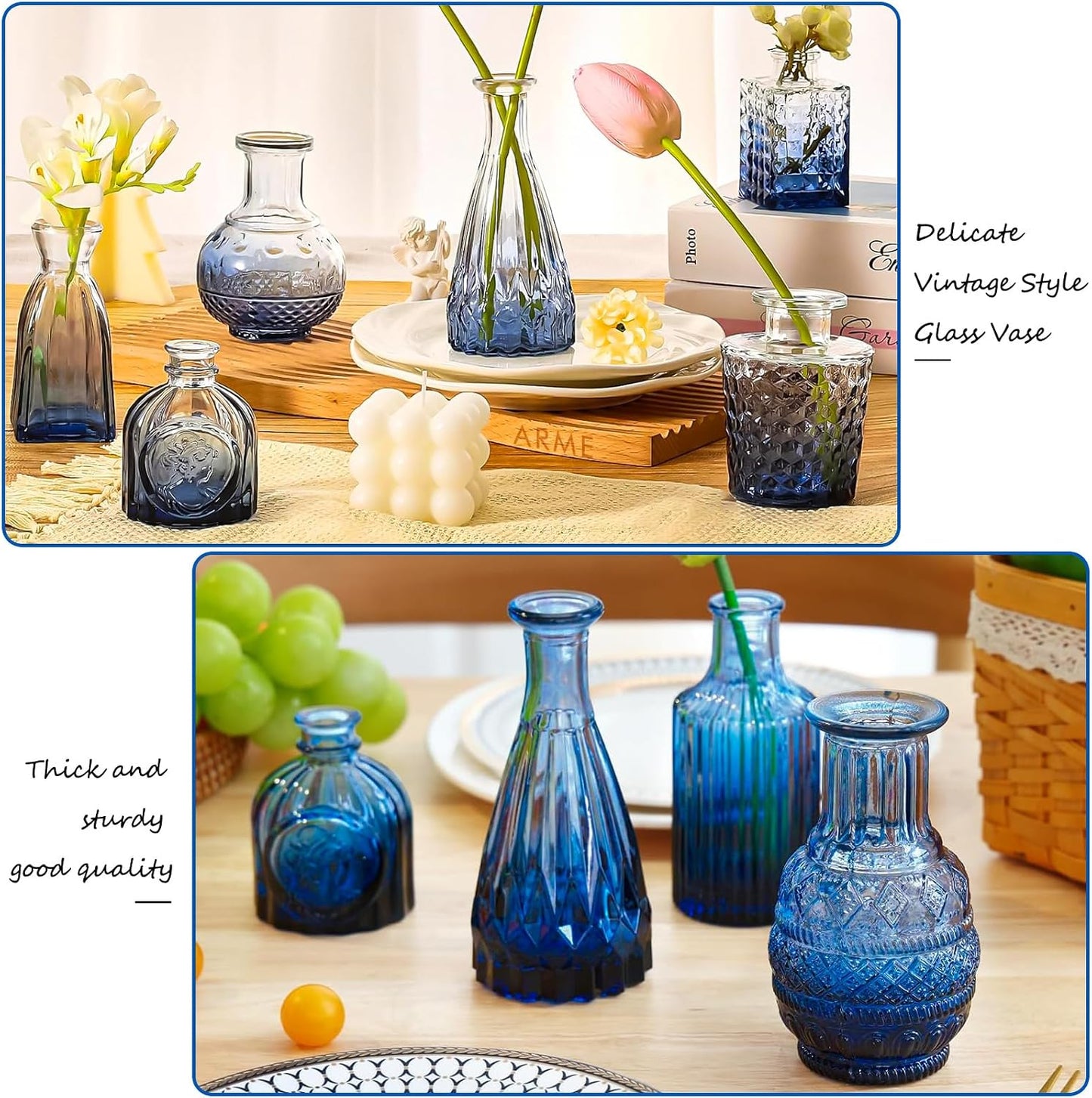 Glass Bud Vase Set / Blue / Set of 20
