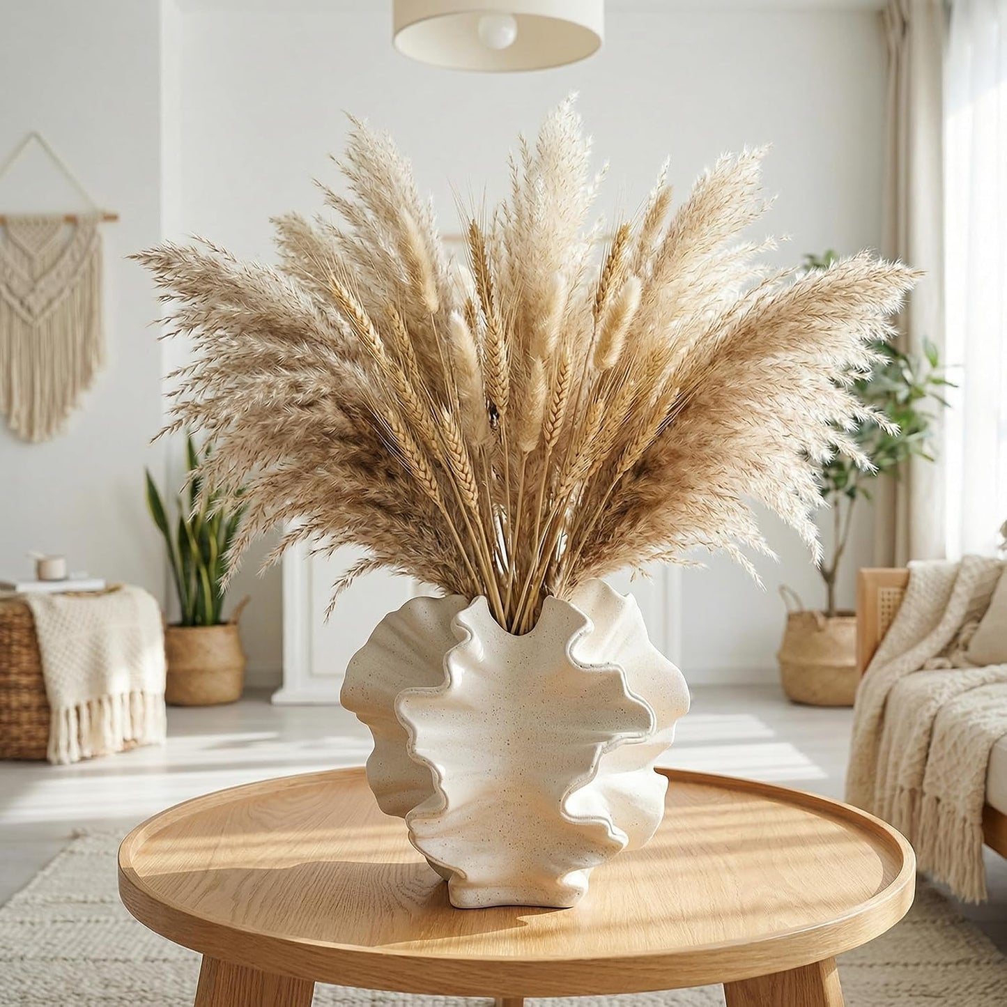Ceramic Vase / Coral Design Decorative Vase for Pampas Grass Dried Flowers / Cream
